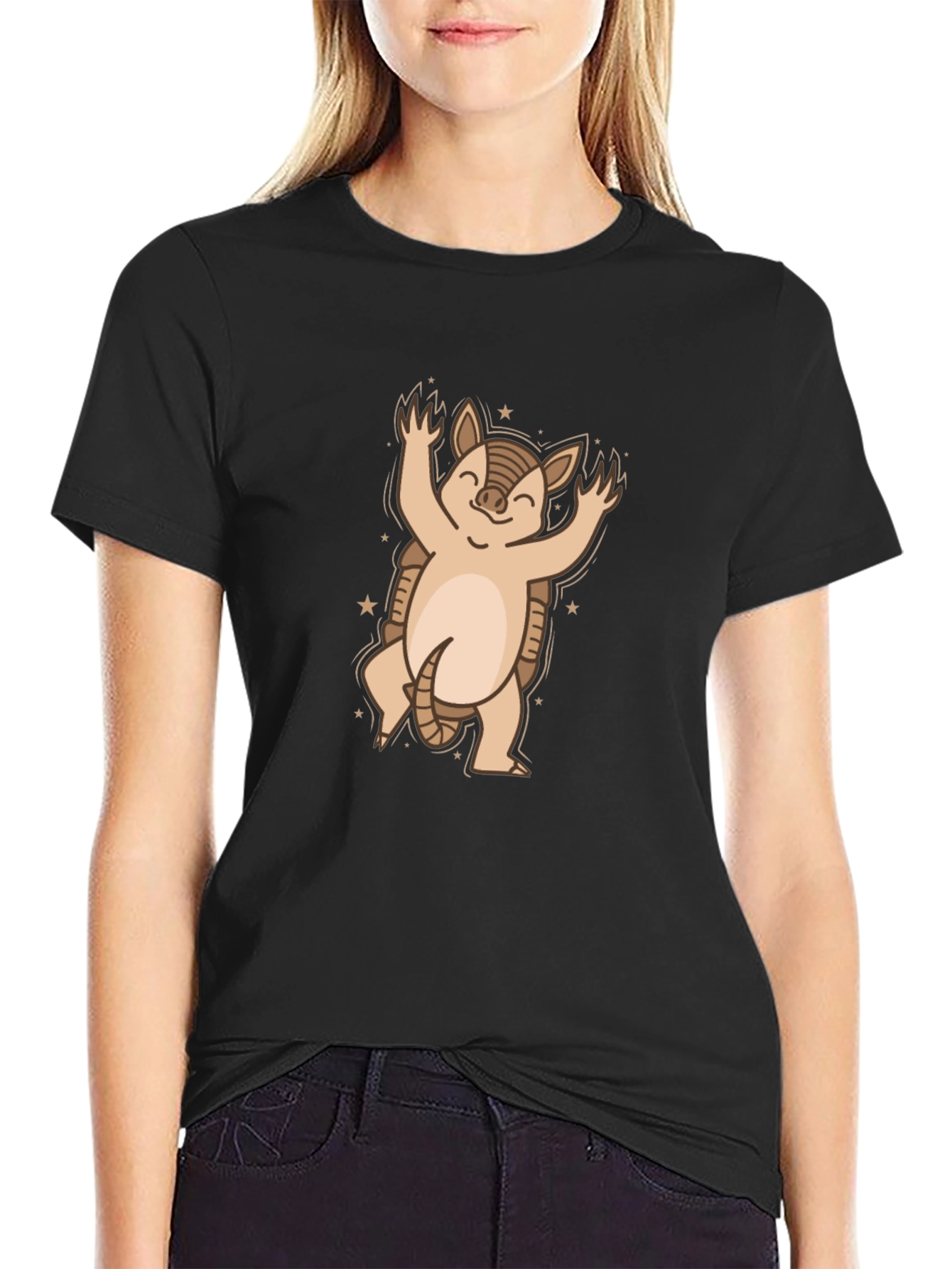 Black Armadillo Graphic Tee - Cute Cartoon Animal Shirt view 2