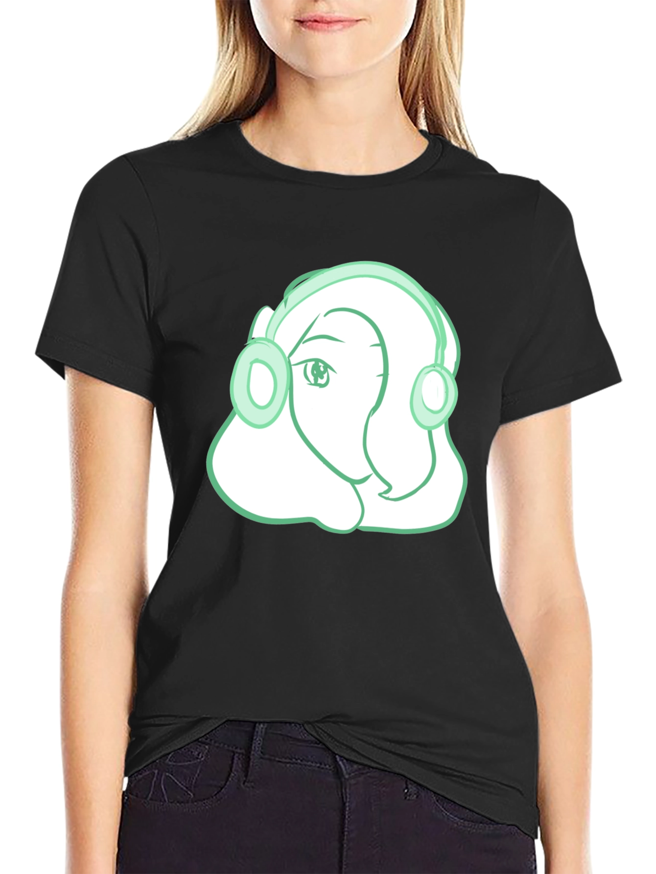 Black Headphone Girl Graphic T-Shirt - Trendy Black Tee view 2
