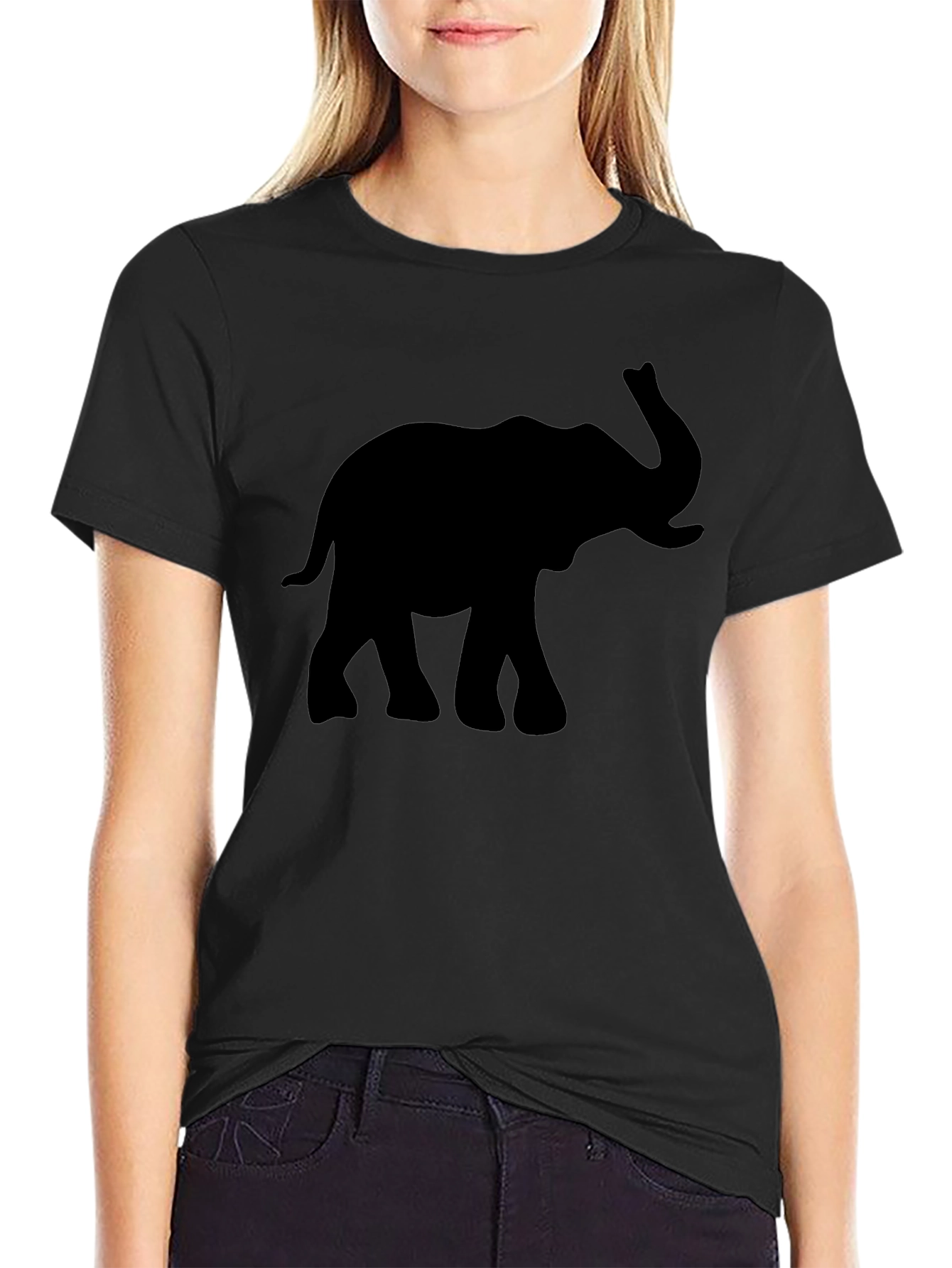Black Elephant Silhouette Graphic Black T-Shirt view 2