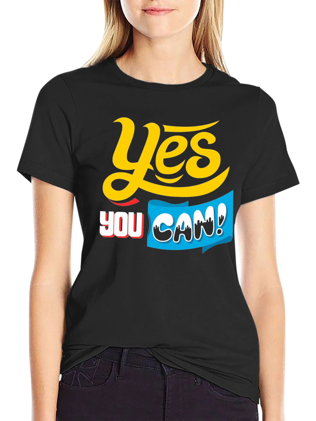 Black Yes You Can! Graphic T-Shirt view 2