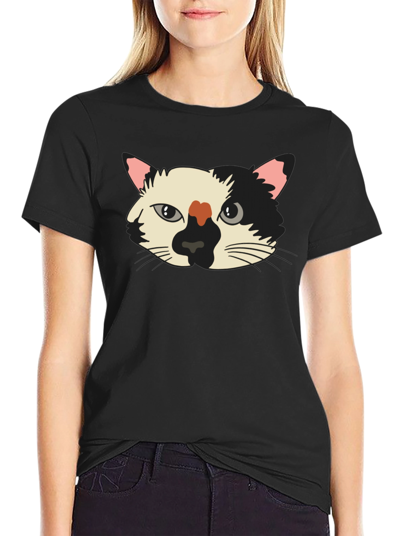 Black Cat Face Graphic Tee - Unisex Black T-Shirt view 2