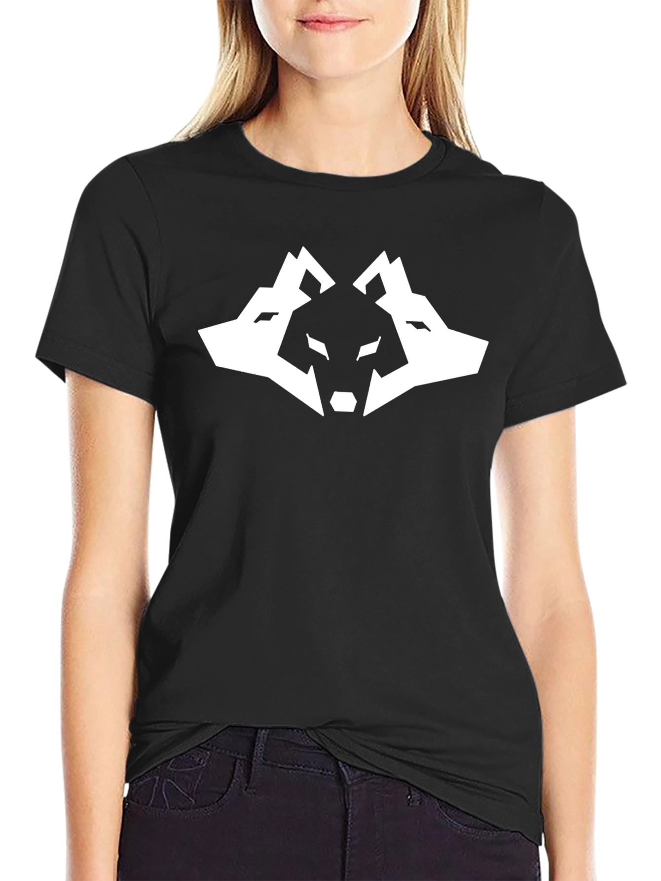 Black Triple Wolf Head Graphic Black T-Shirt view 2