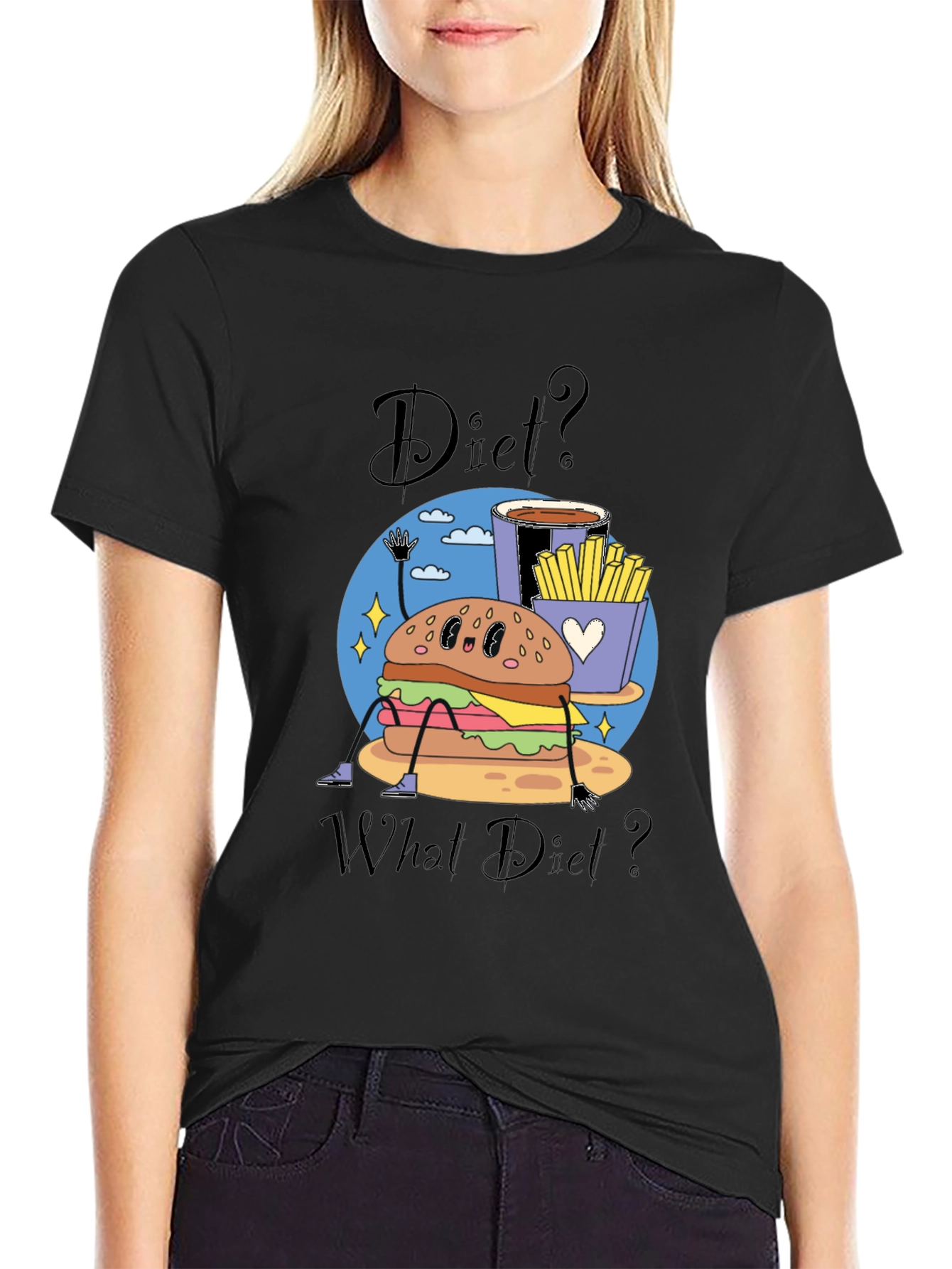 Black Diet? What Diet? Funny Cartoon Food T-Shirt view 2