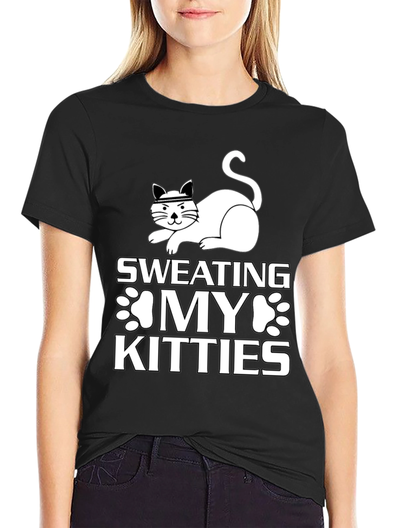 Black Sweating My Kitties Black Graphic Tee view 2