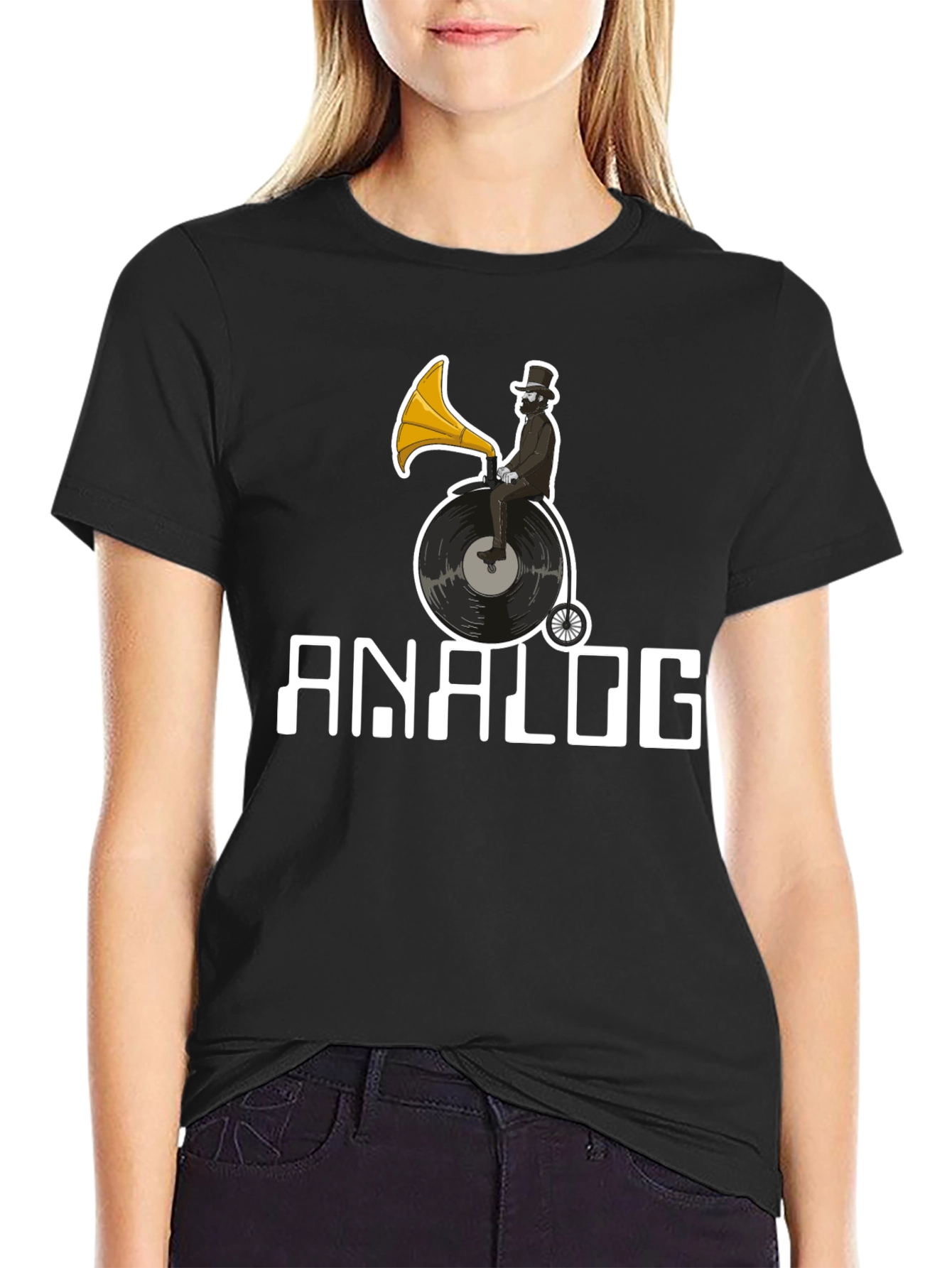 Black Analog Vinyl Record T-Shirt view 2