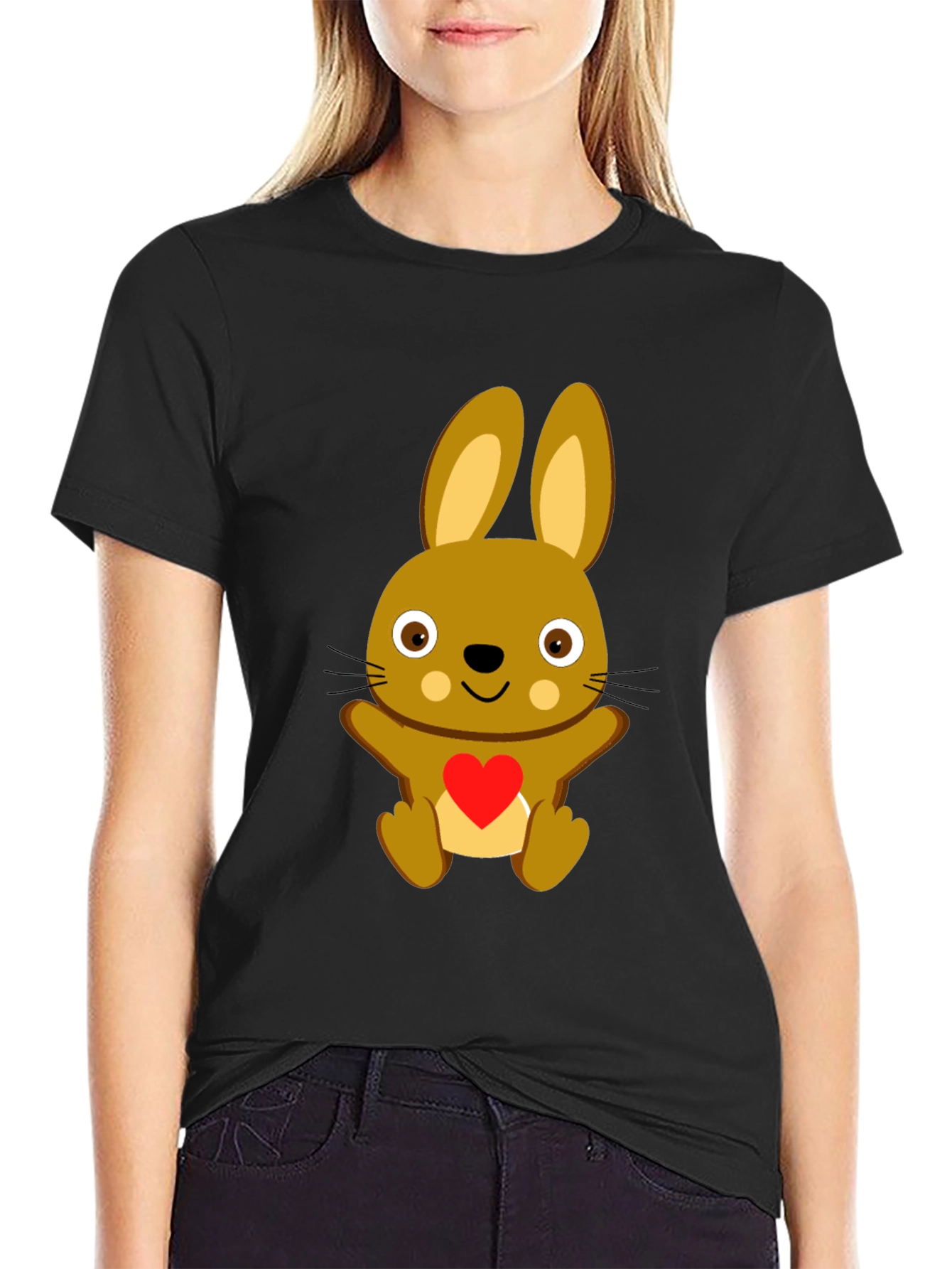 Black Cute Bunny Heart T-Shirt - Black view 2