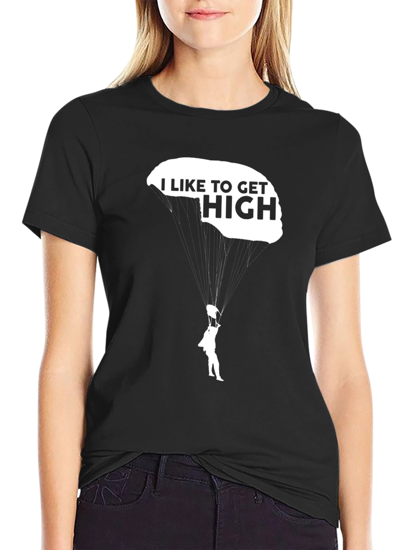 Black I Like to Get High T-Shirt - Parachute Skydiving Tee view 2
