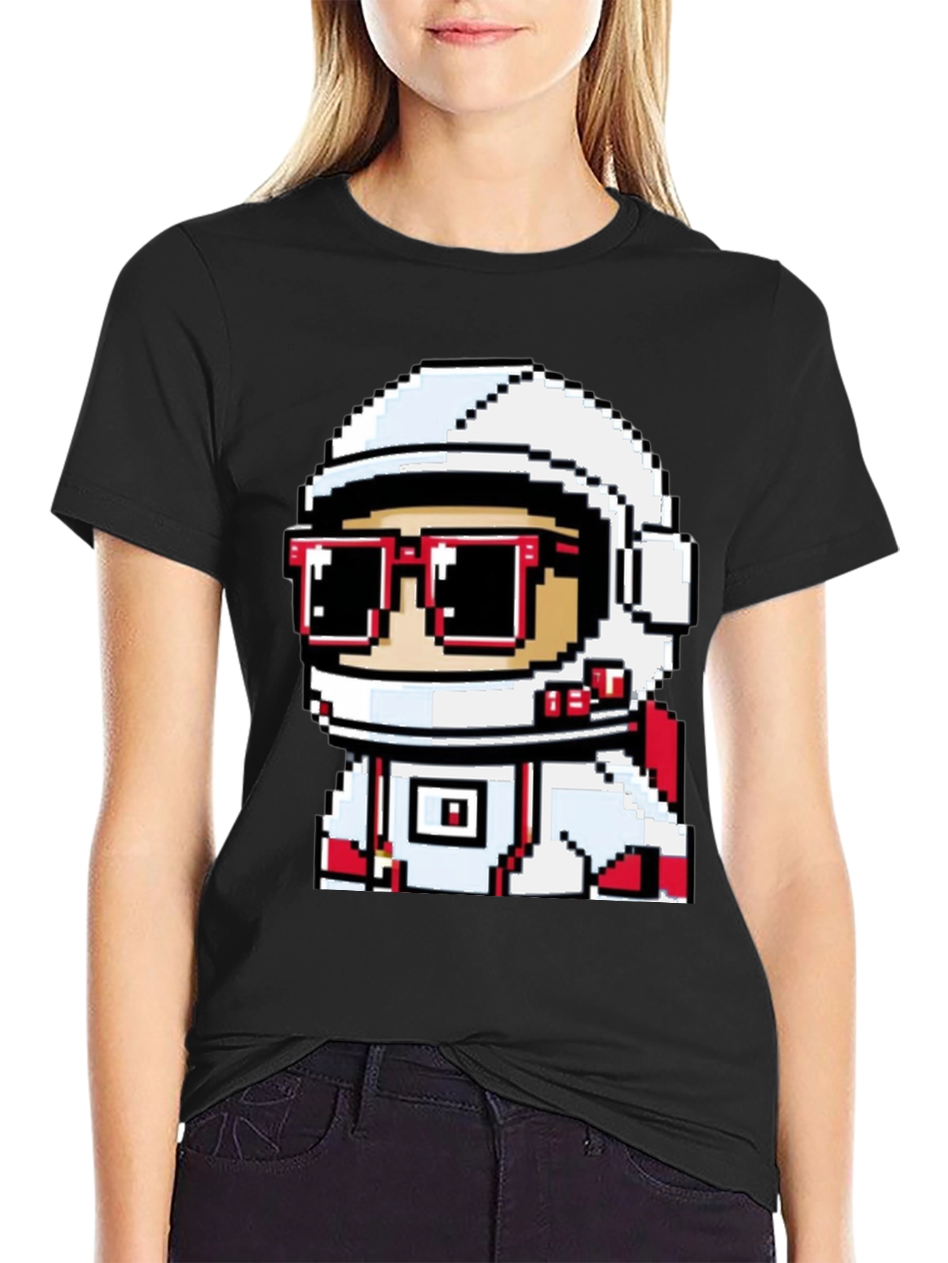 Black Pixel Astronaut Graphic T-Shirt - Black view 2
