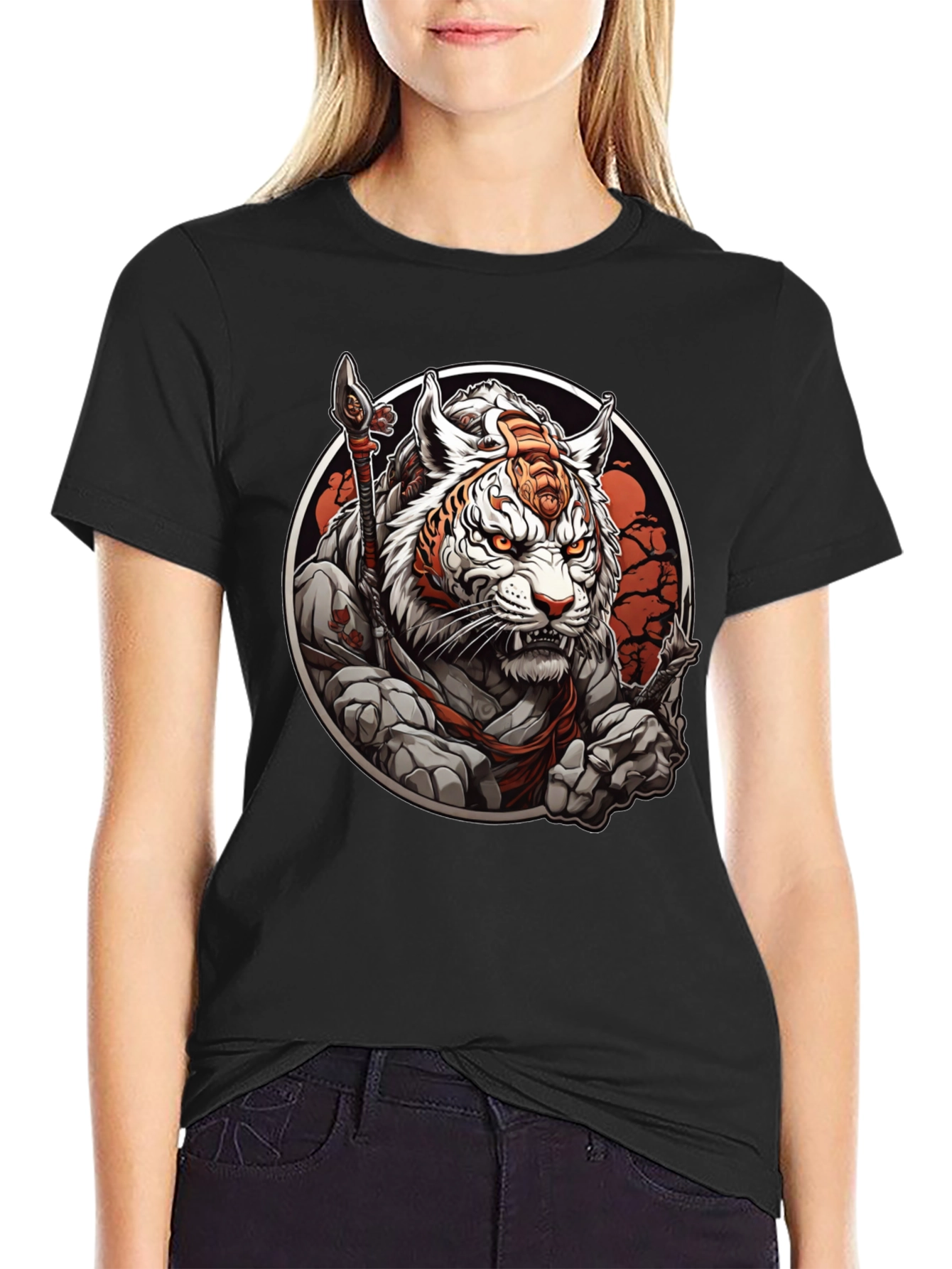 Black Tiger Warrior Graphic Tee - Men's Black T-Shirt view 2