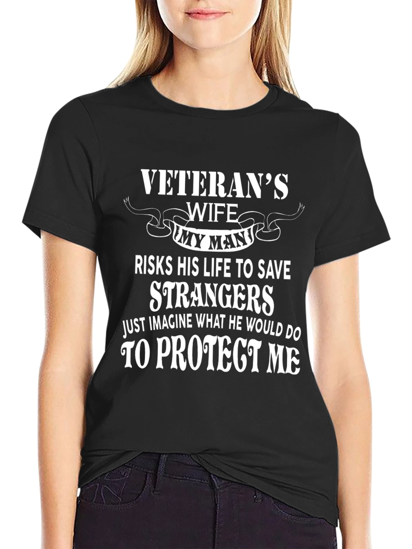 Black Veteran's Wife T-Shirt - Protect Me view 2
