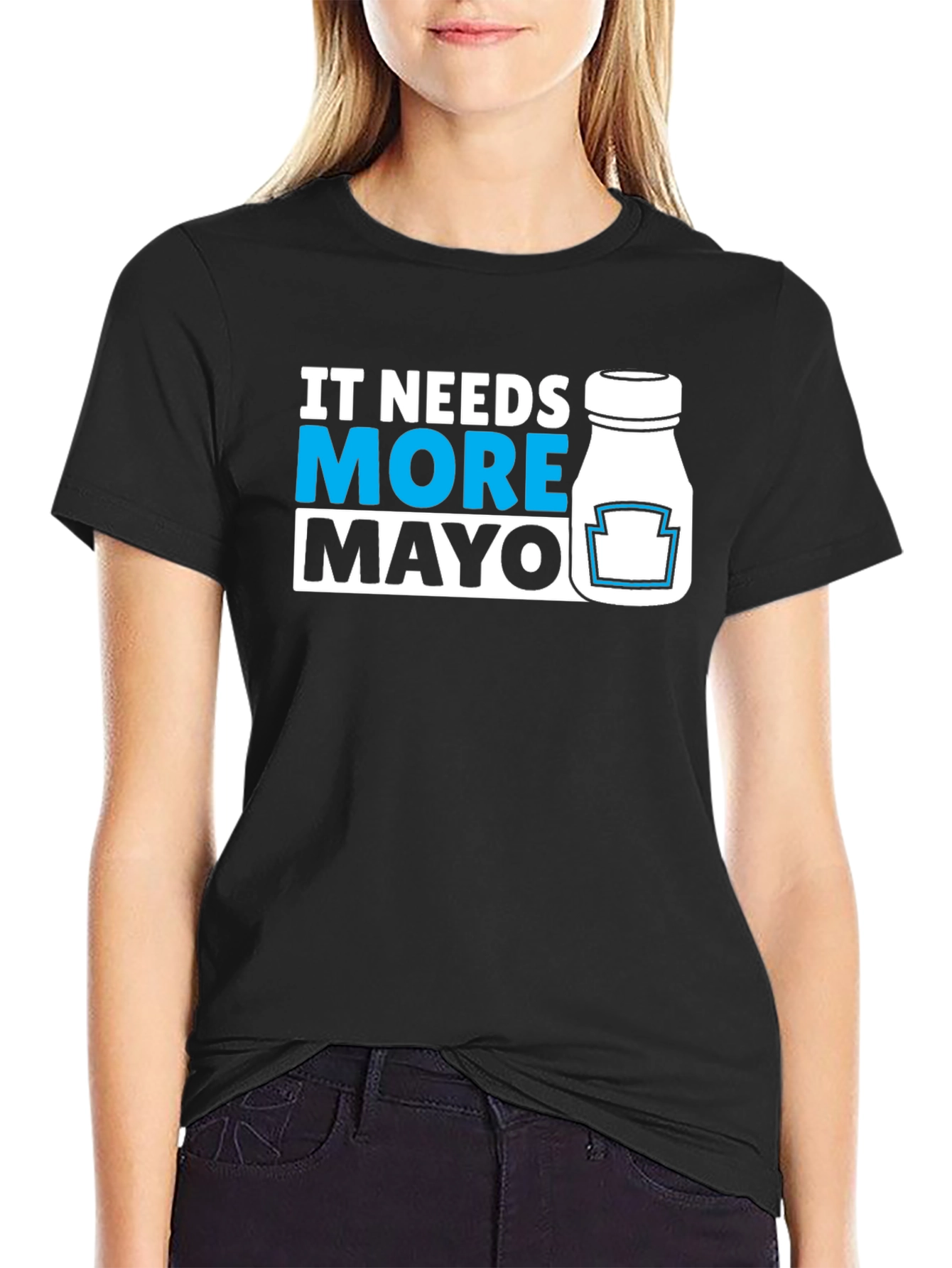 Black It Needs More Mayo T-Shirt - Funny Foodie Tee view 2