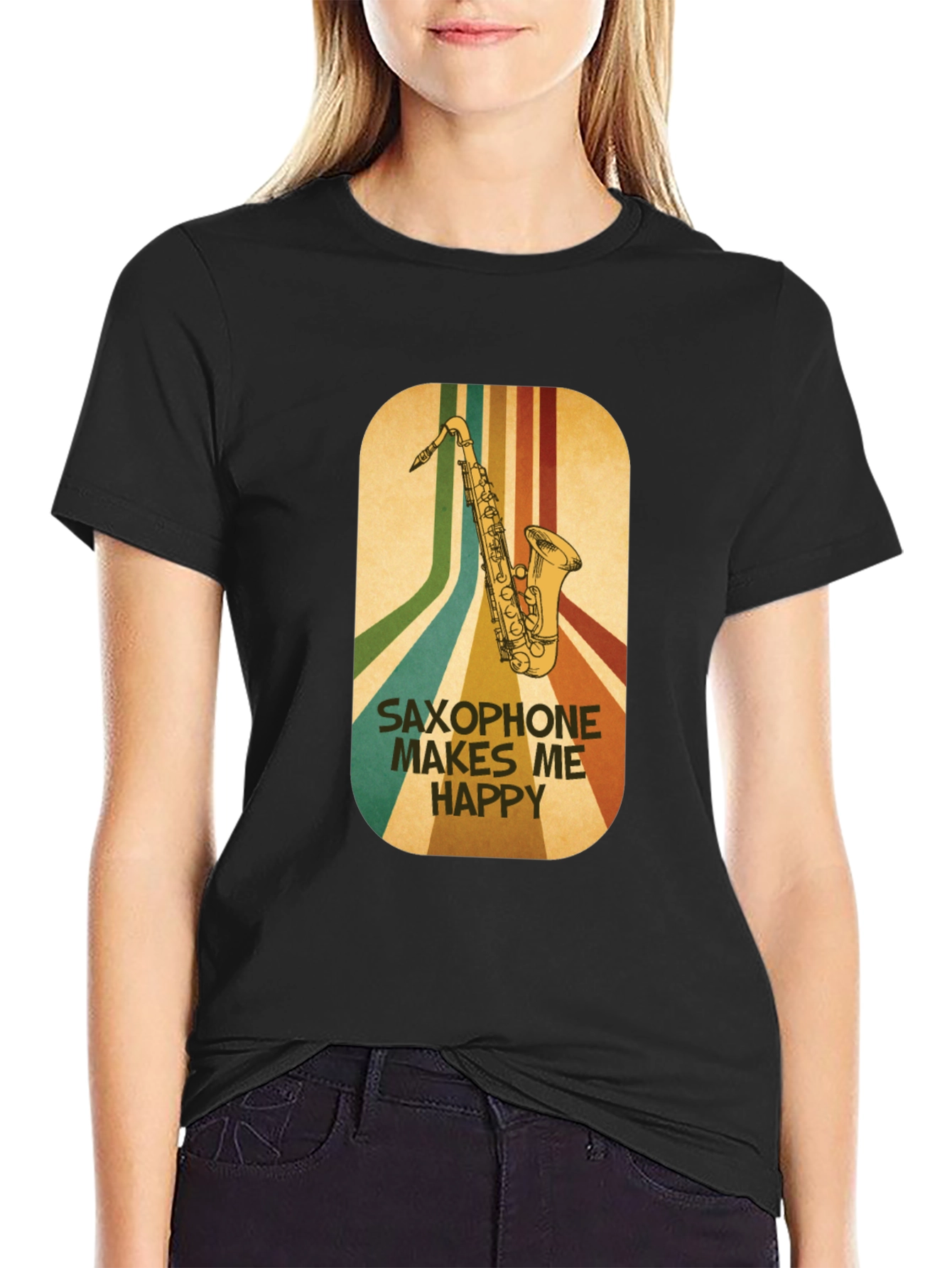 Black Saxophone Makes Me Happy Graphic Tee view 2