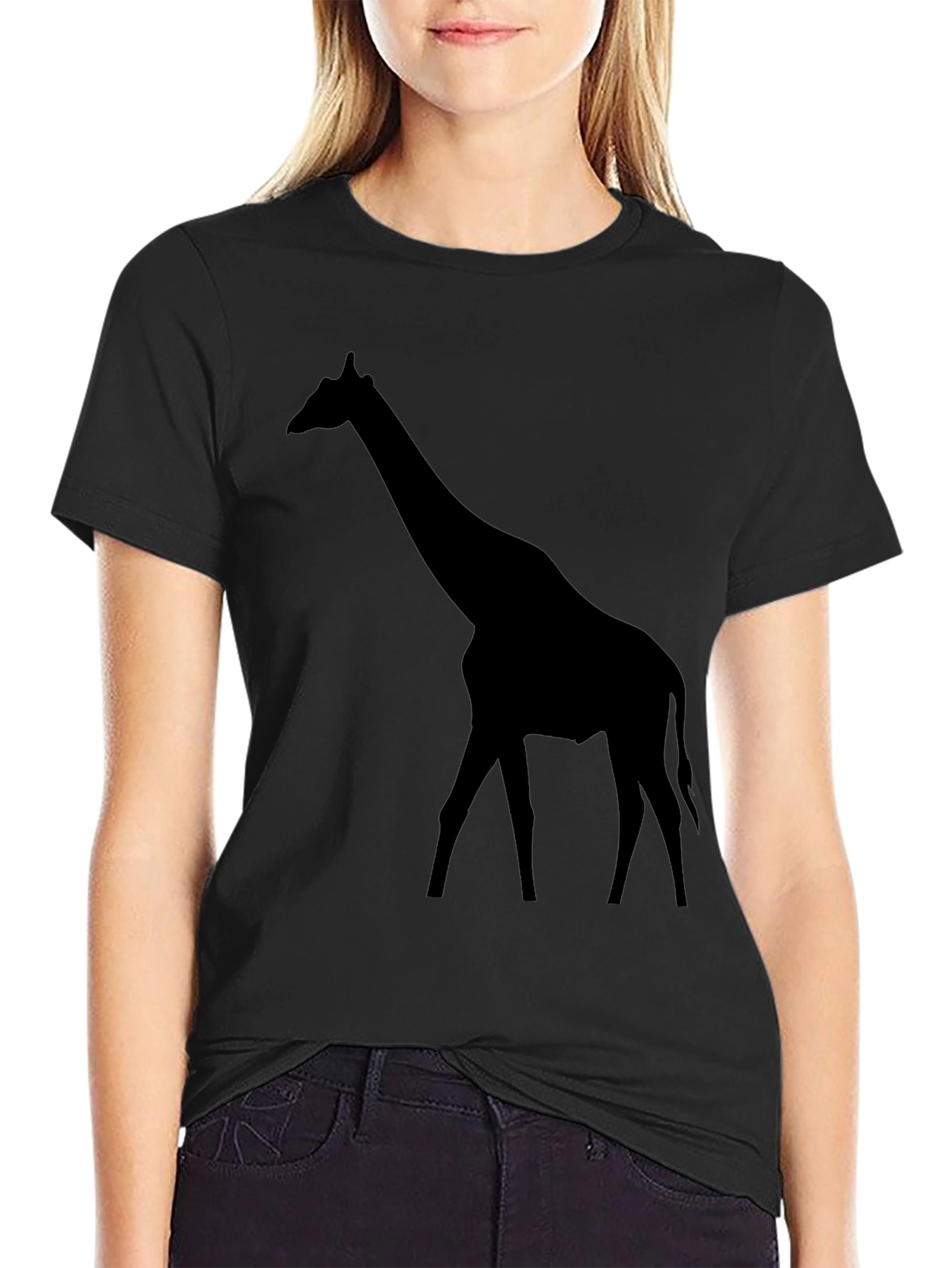 Black Giraffe Silhouette Black T-Shirt view 2