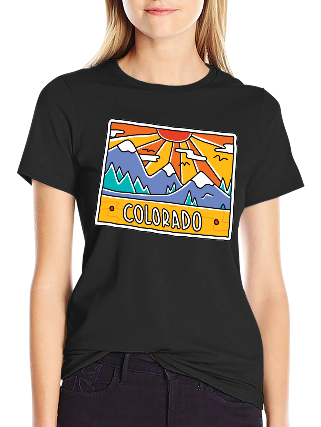 Black Colorado Mountain Graphic T-Shirt - Retro Style view 2