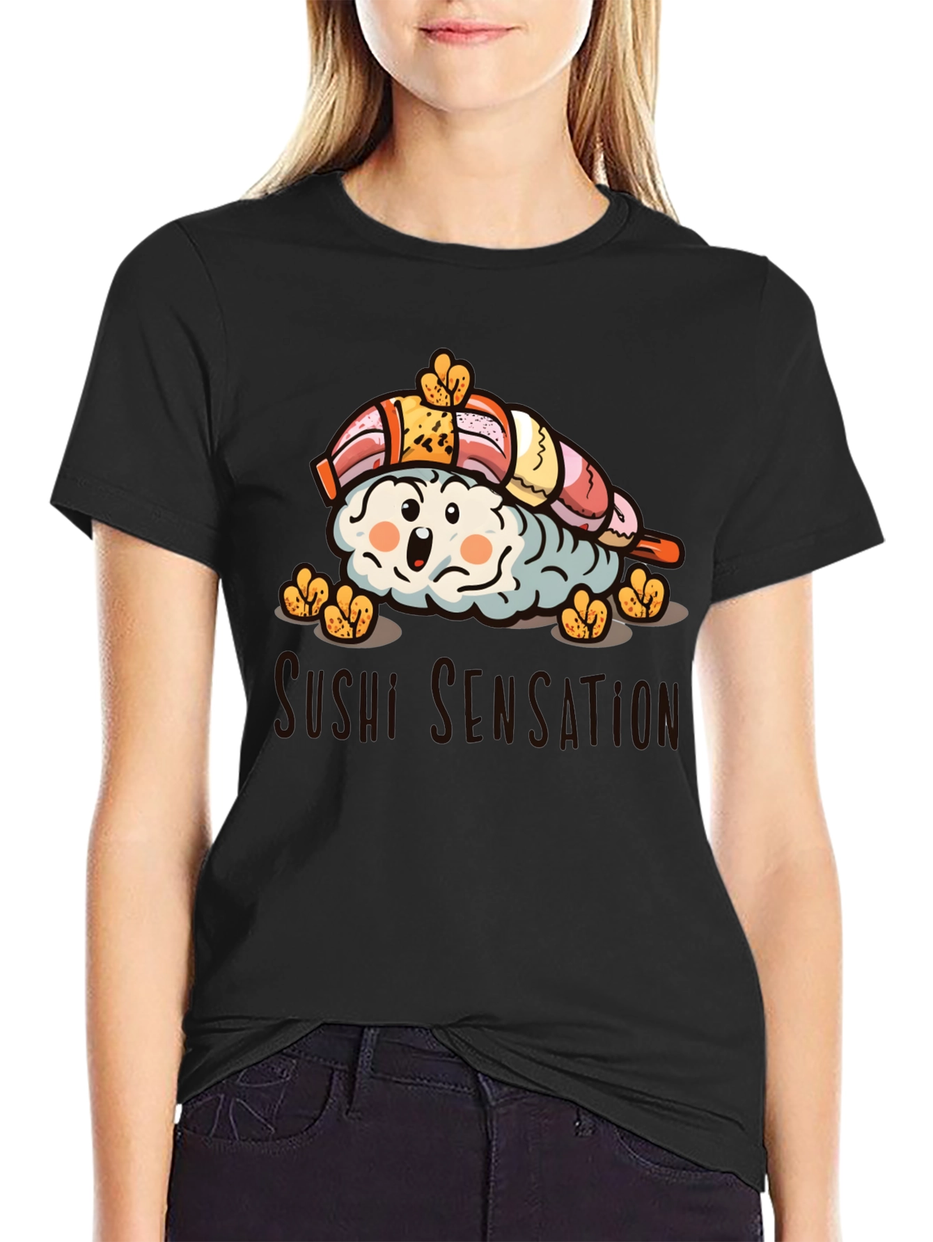 Black Sushi Sensation Graphic Tee - Black Cotton T-Shirt view 2