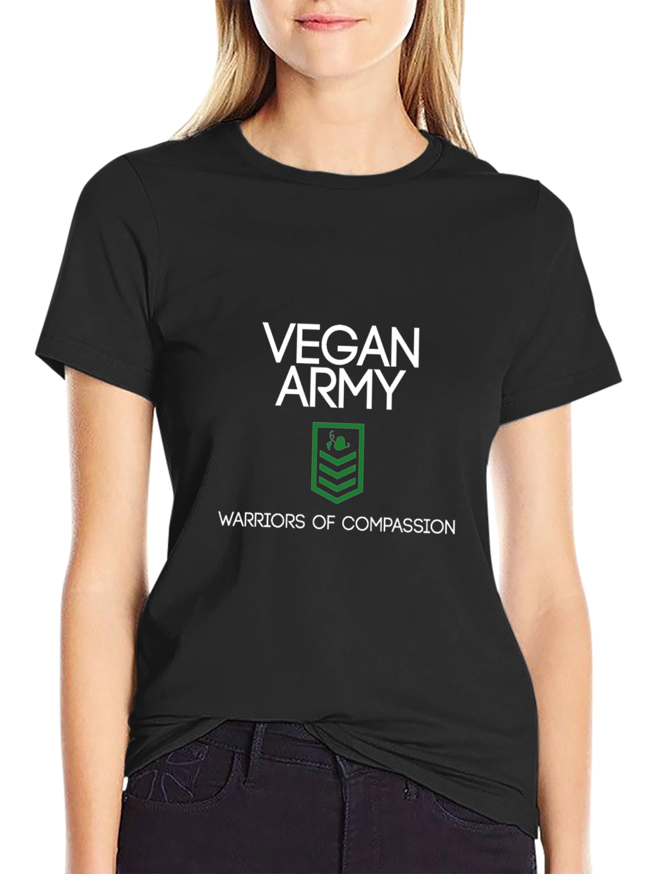 Black Vegan Army T-Shirt: Warriors of Compassion view 2