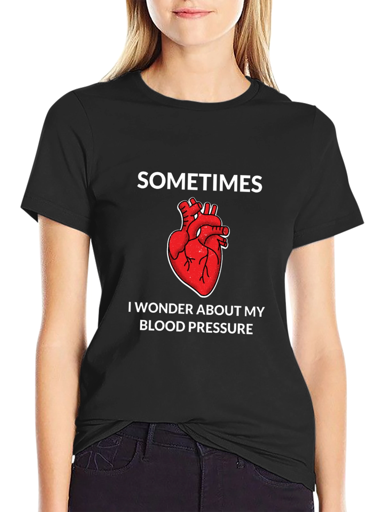 Black Funny Blood Pressure Heart T-Shirt view 2