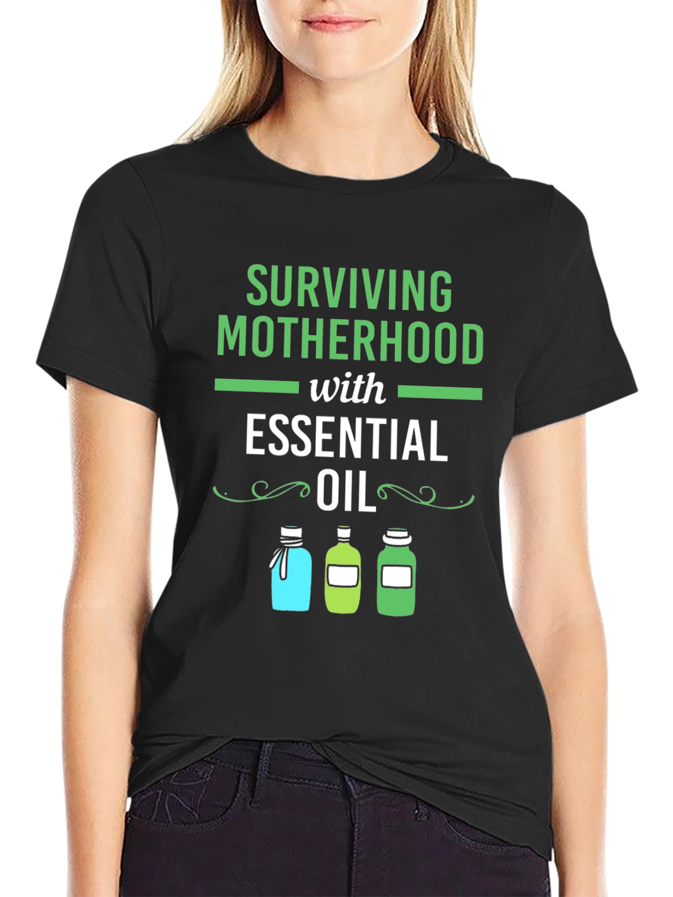 Black Surviving Motherhood Essential Oil T-Shirt view 2