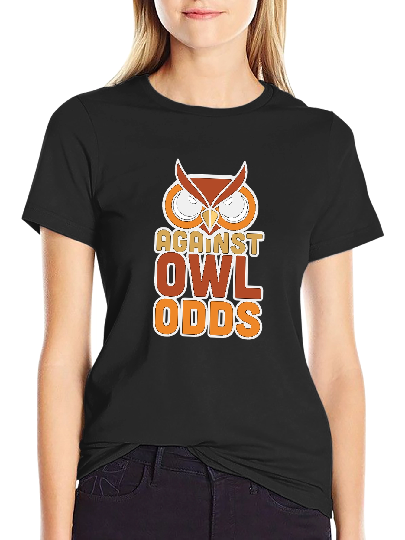 Black Against Owl Odds Graphic T-Shirt - Black view 2