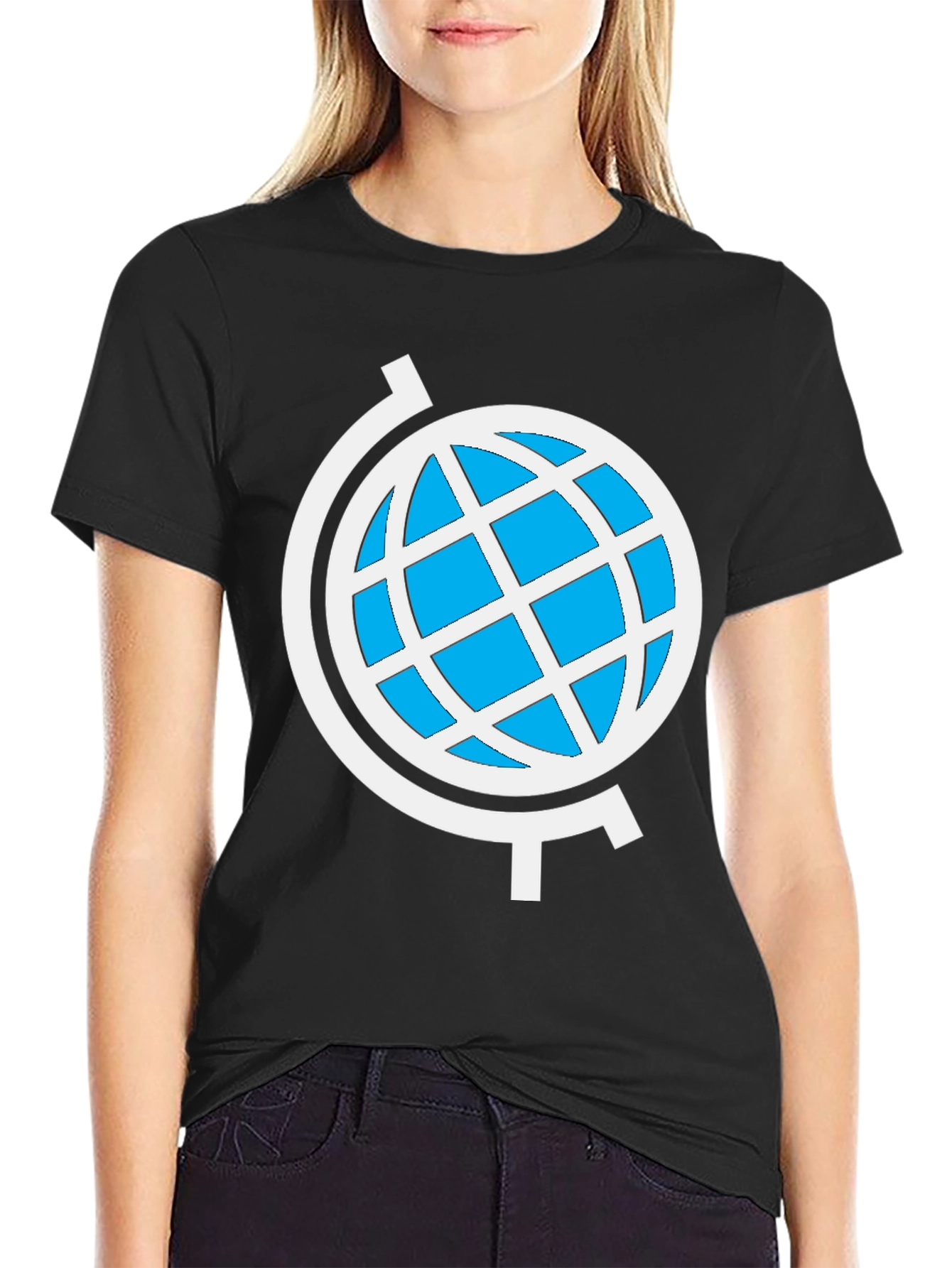 Black Globe Graphic Black T-Shirt - Stylish World Design view 2