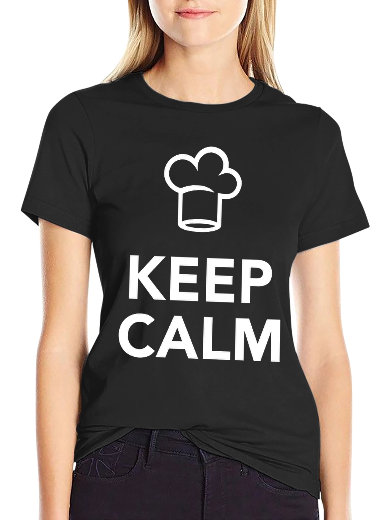 Black Keep Calm Chef T-Shirt - Black, Cotton Comfort view 2