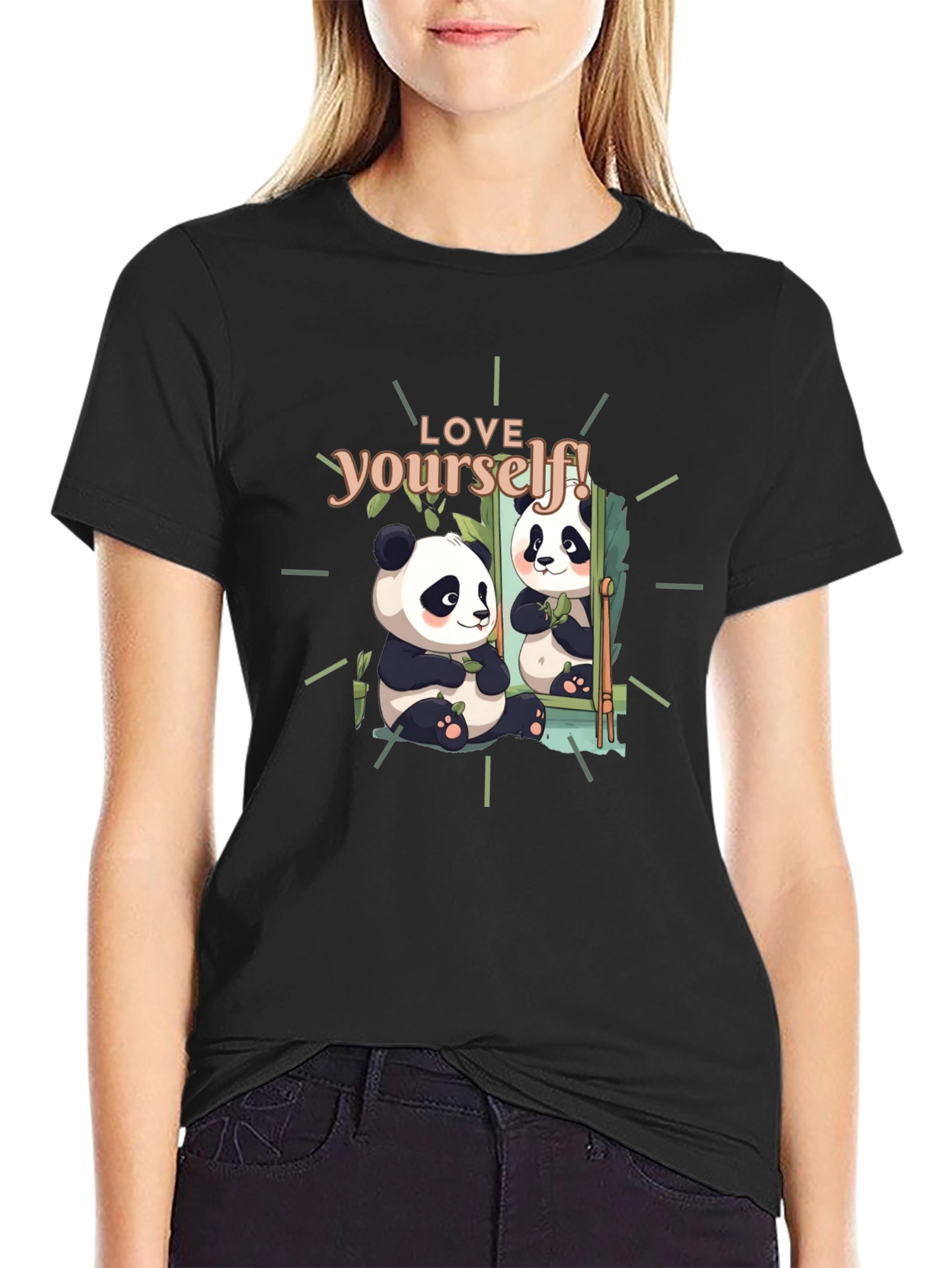 Black Love Yourself Panda Graphic T-Shirt - Black view 2