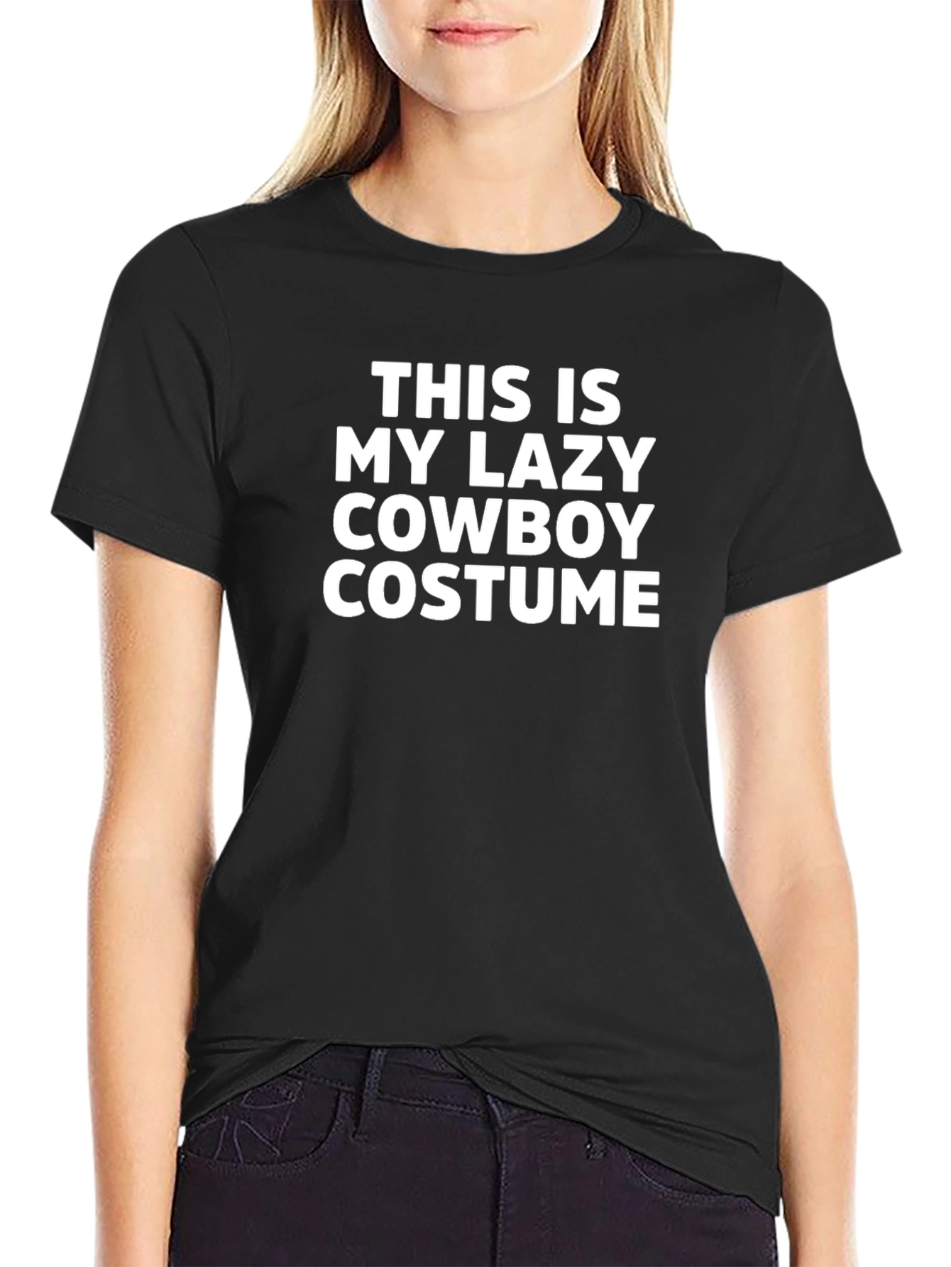 Black Lazy Cowboy Costume T-Shirt - Funny Halloween Tee view 2