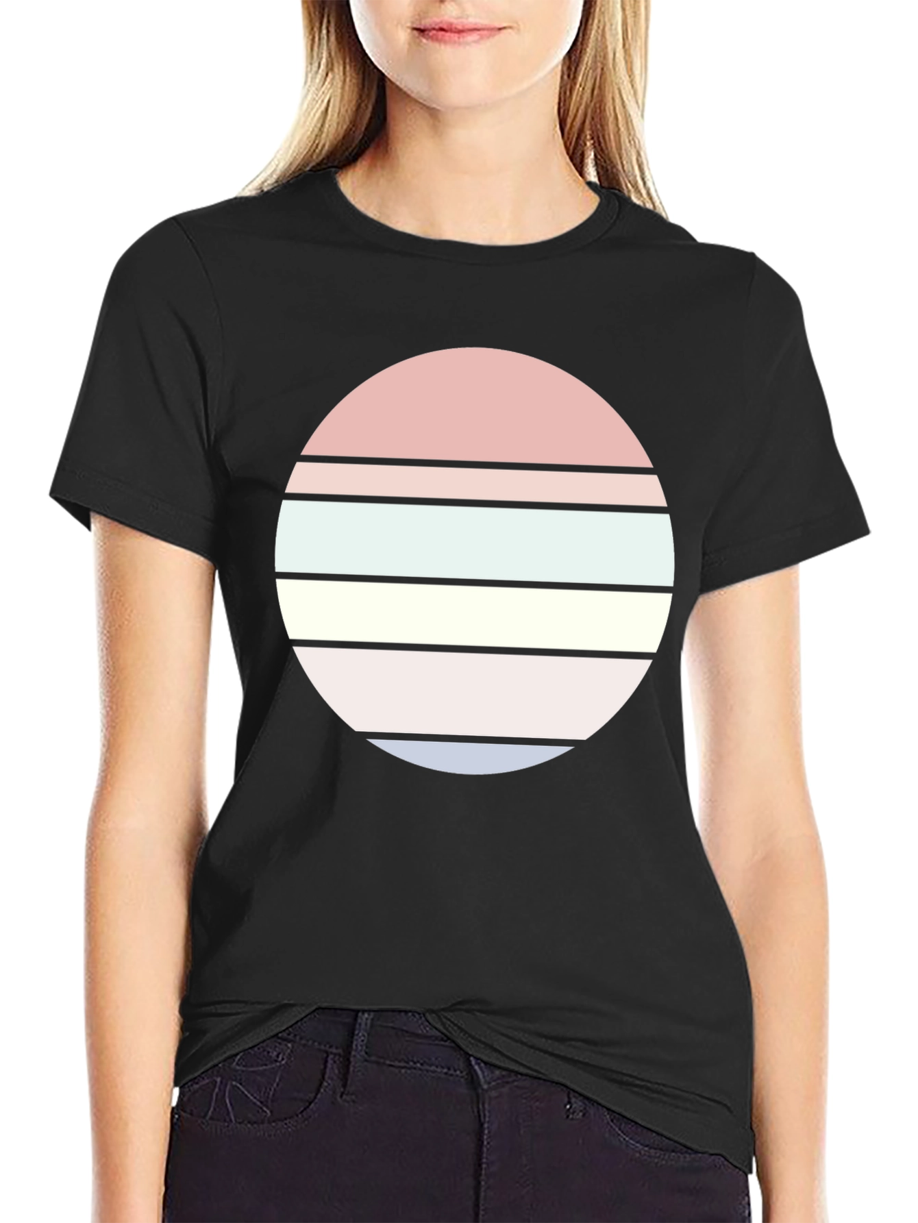 Black Retro Sunset Graphic Tee - Stylish Cotton Blend T-Shirt view 2