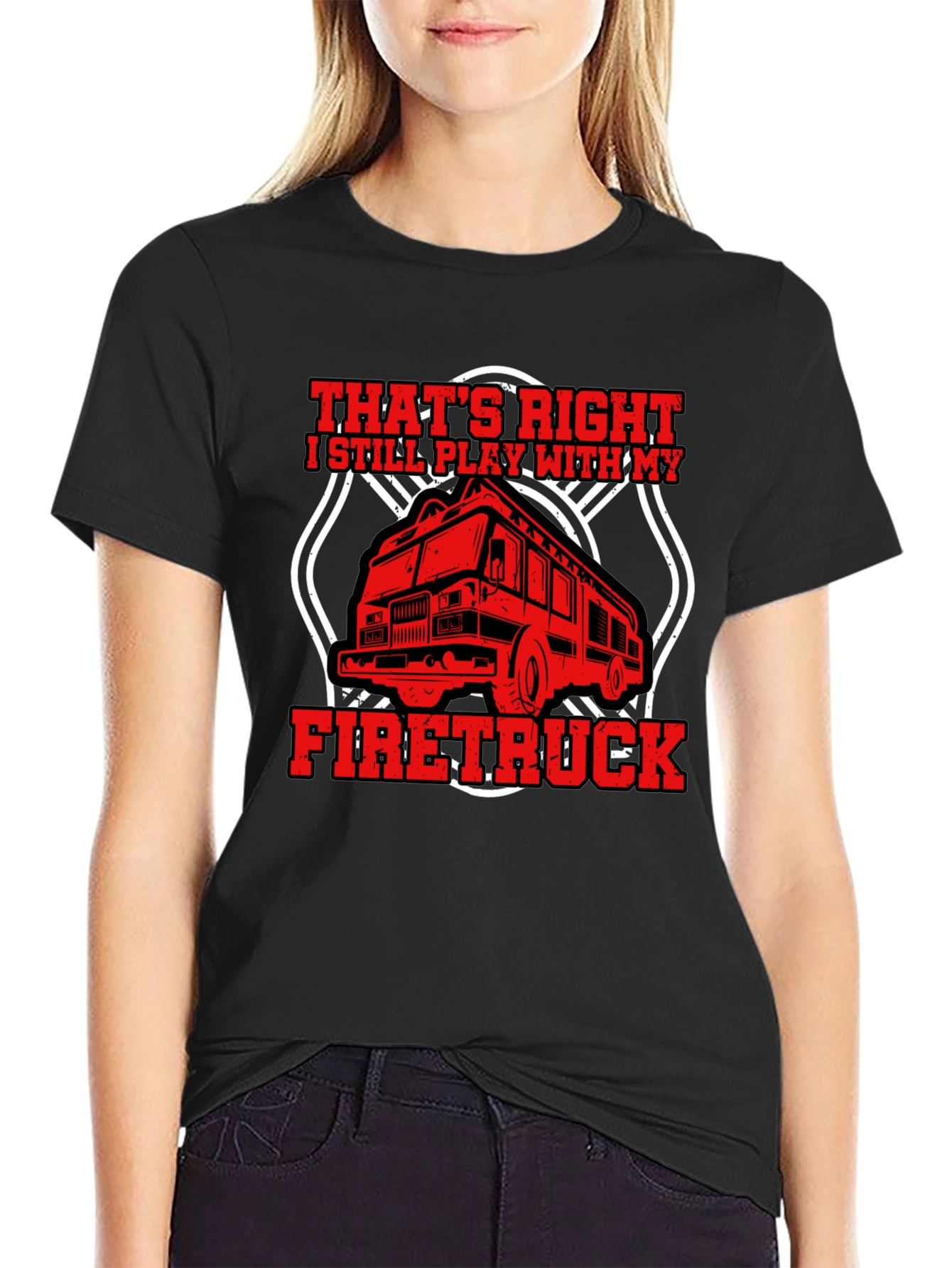Black Firetruck T-Shirt - Play With My Firetruck view 2