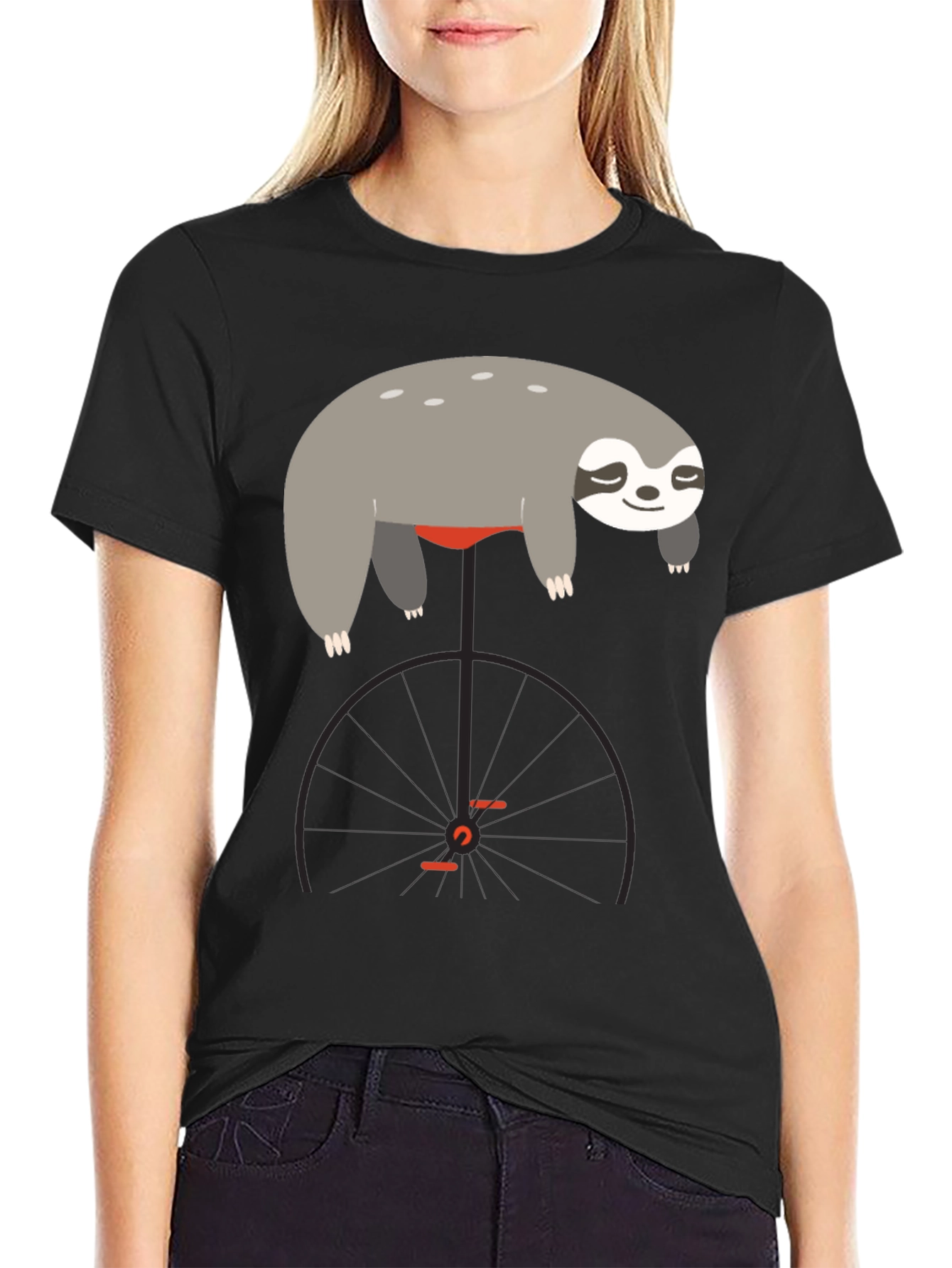 Black Sloth on Unicycle Graphic T-Shirt view 2
