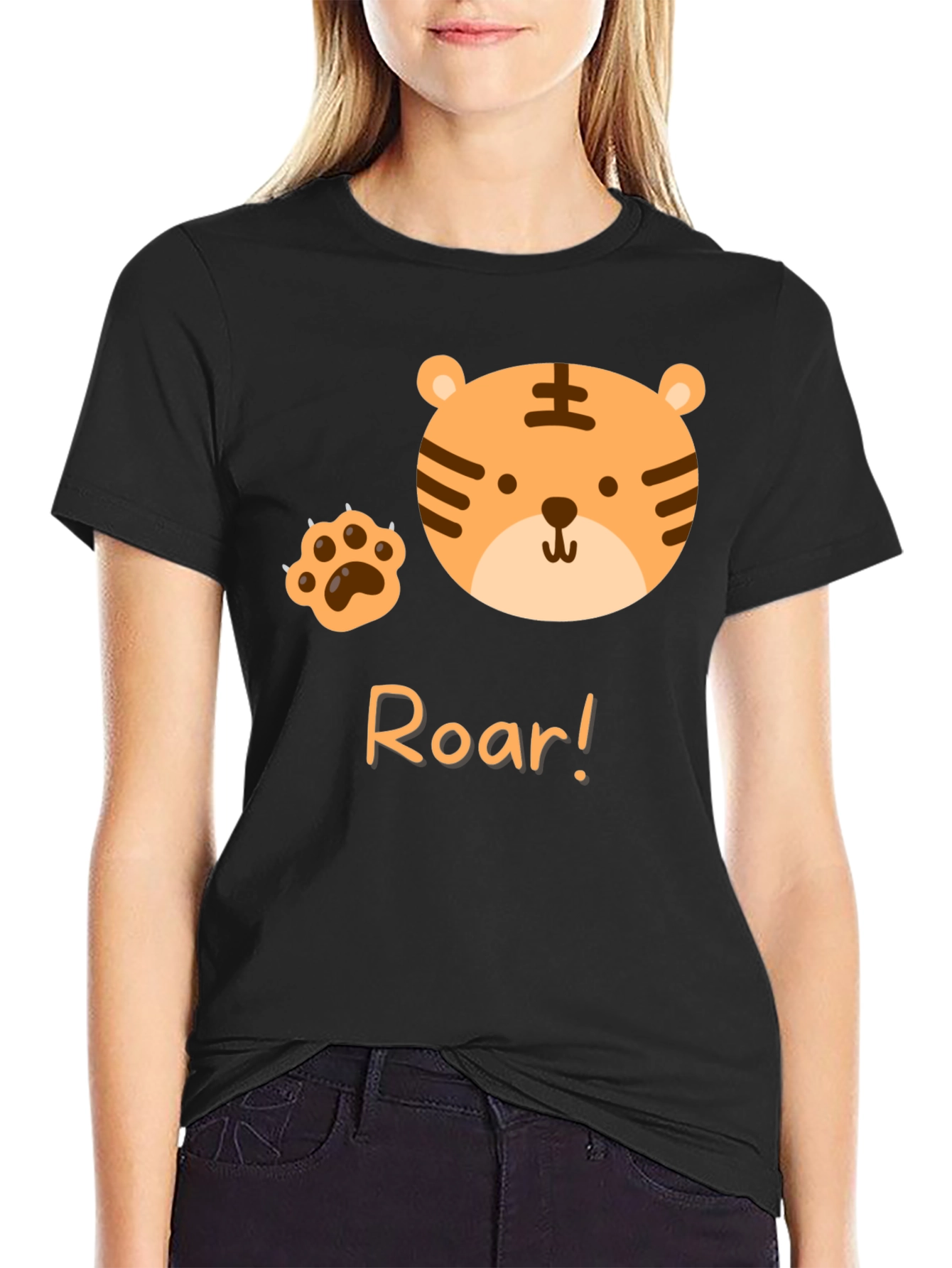 Black Roar Tiger Graphic Tee - Cute Black T-Shirt view 2