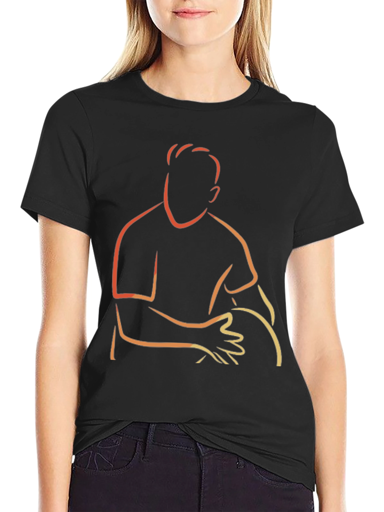 Black Minimalist Drummer Graphic Tee - Modern Line Art view 2