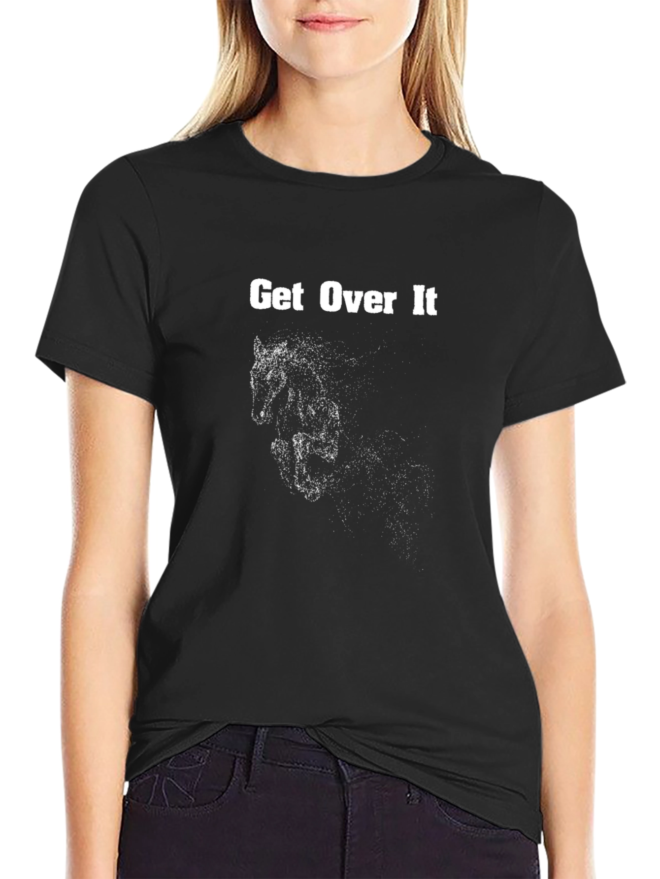 Black Get Over It Horse Graphic Black T-Shirt view 2