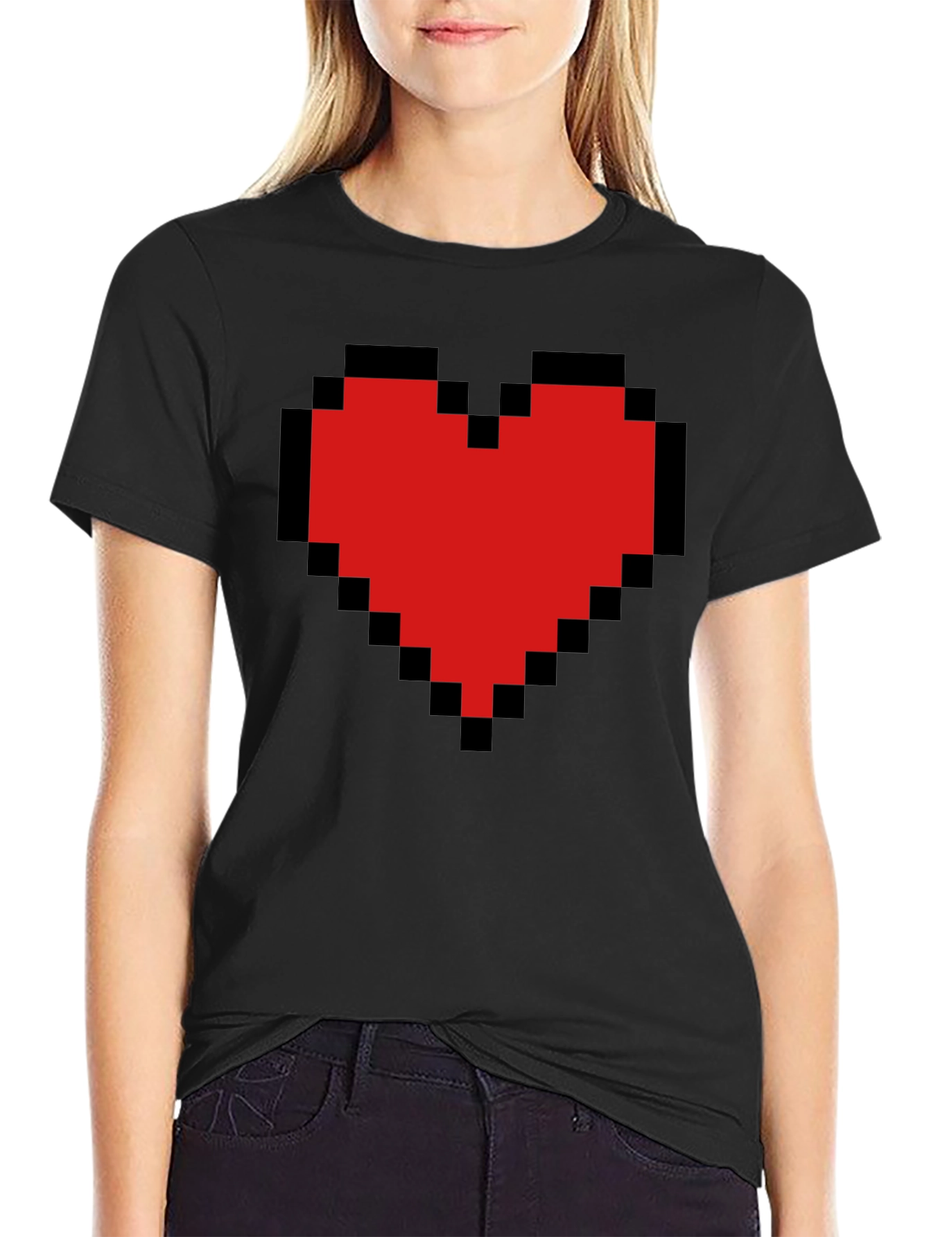 Black Pixel Heart Graphic Tee - Gamer Style view 2