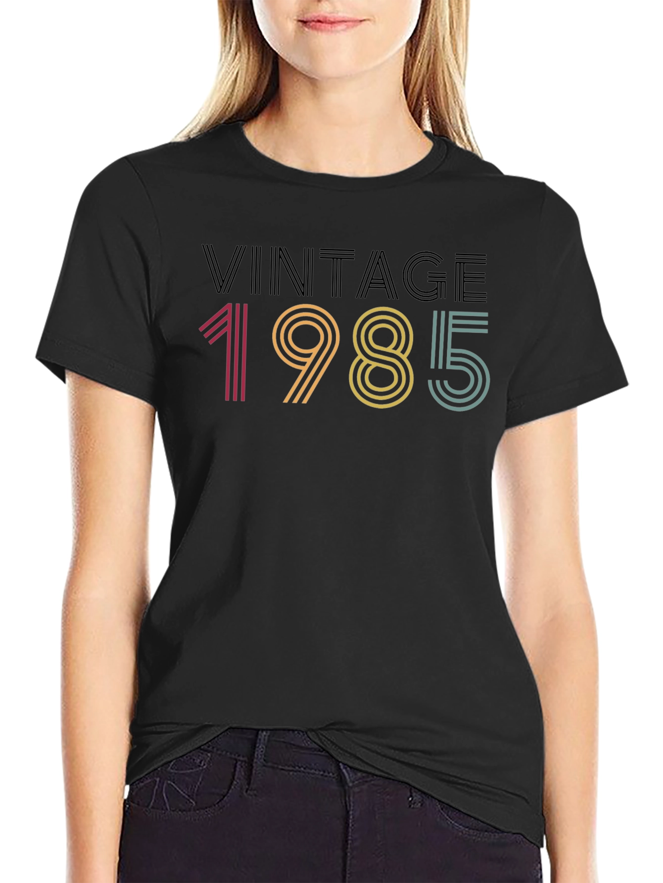 Black Vintage 1985 Graphic Tee - Retro Style view 2