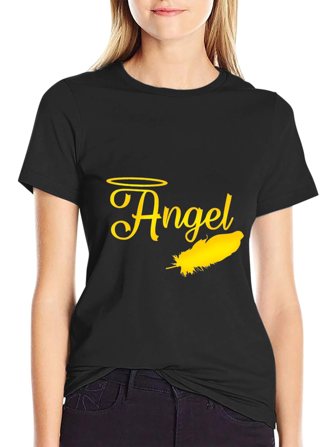 Black Angel Feather Graphic Black T-Shirt view 2