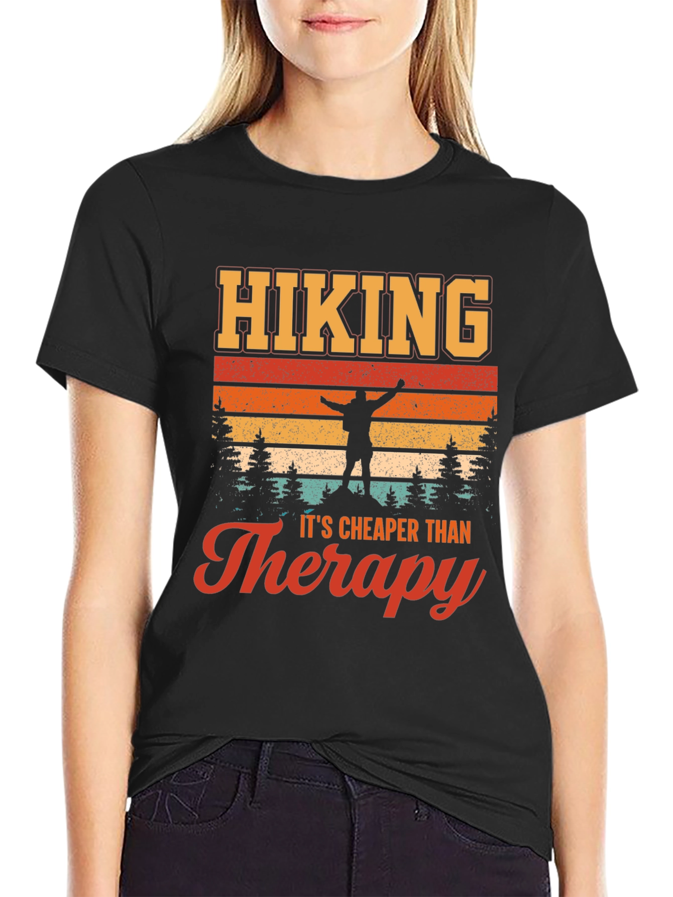 Black Hiking is Cheaper Than Therapy T-Shirt - Adventure Graphic Tee view 2