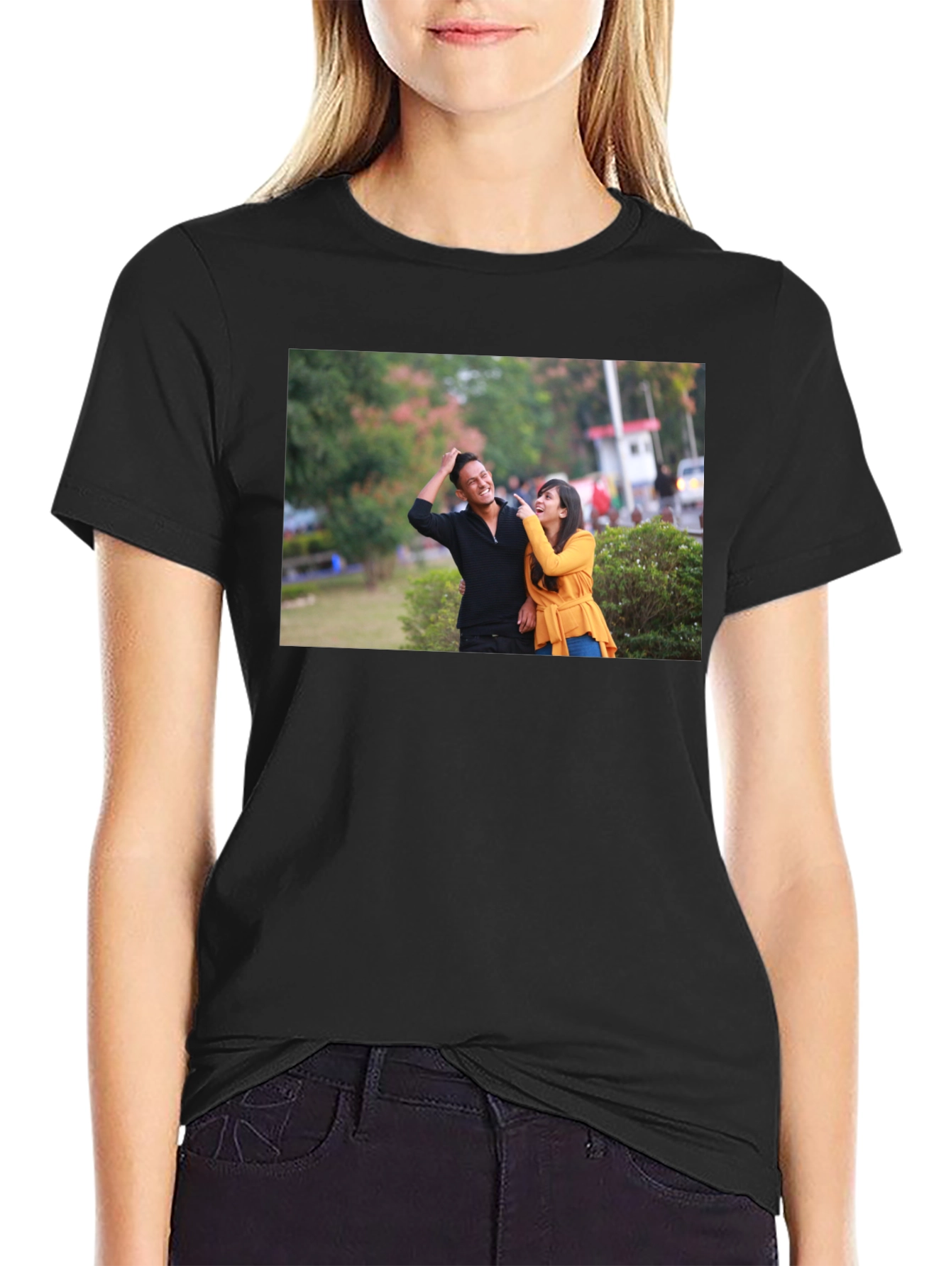 Black Stylish Black T-Shirt with Couple Print view 2