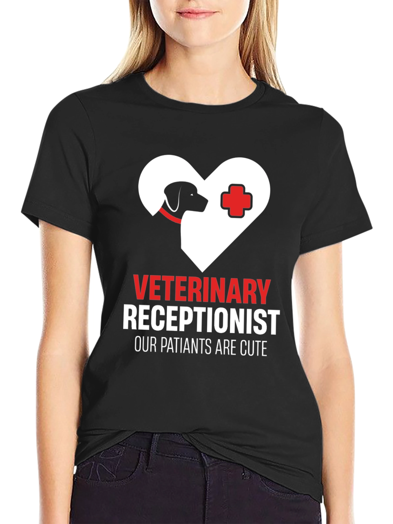 Black Veterinary Receptionist T-Shirt - Cute Patients Tee view 2