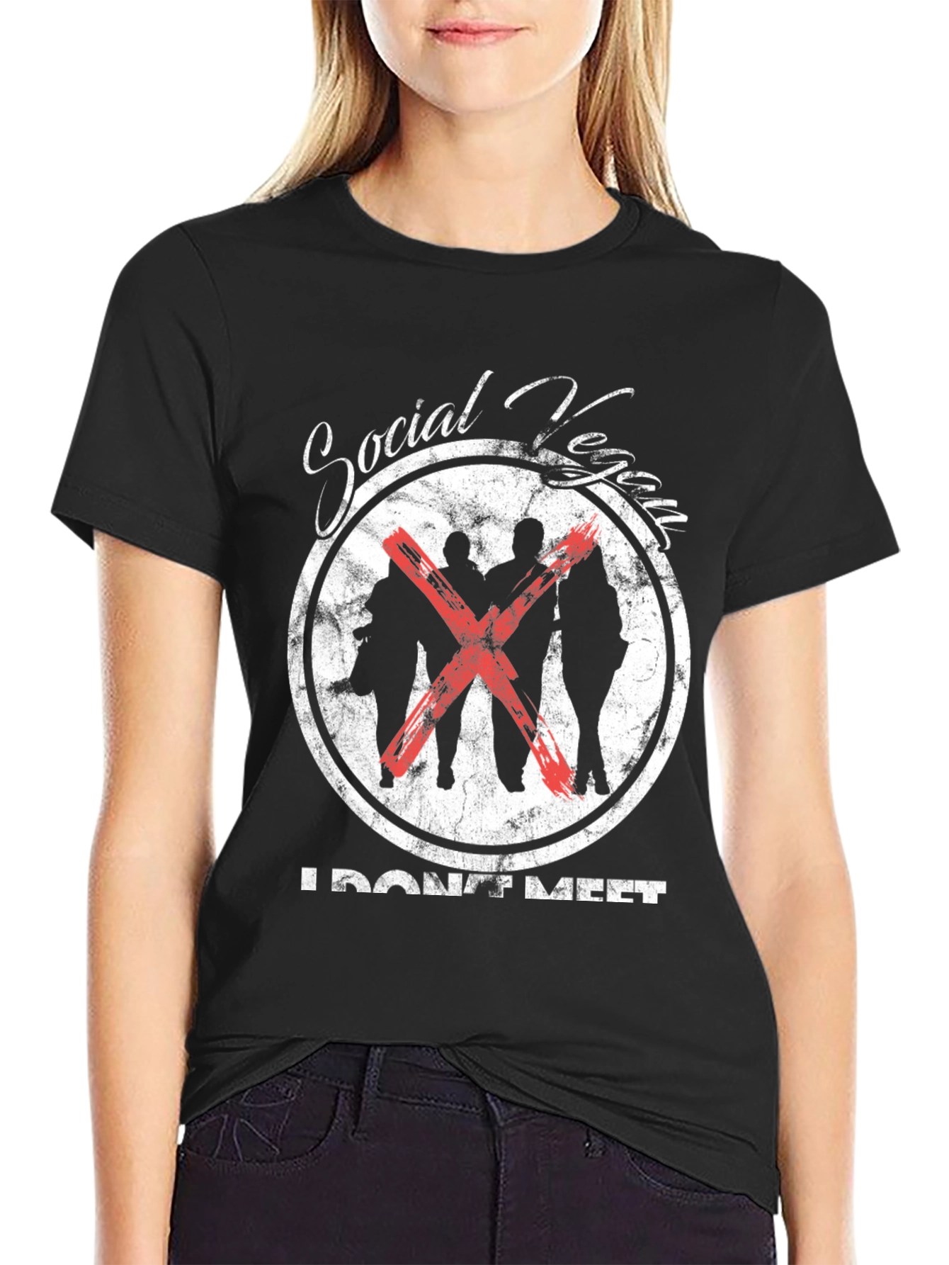 Black Social Vegan T-Shirt - "I DON'T MEET" - Anti Social Tee view 2