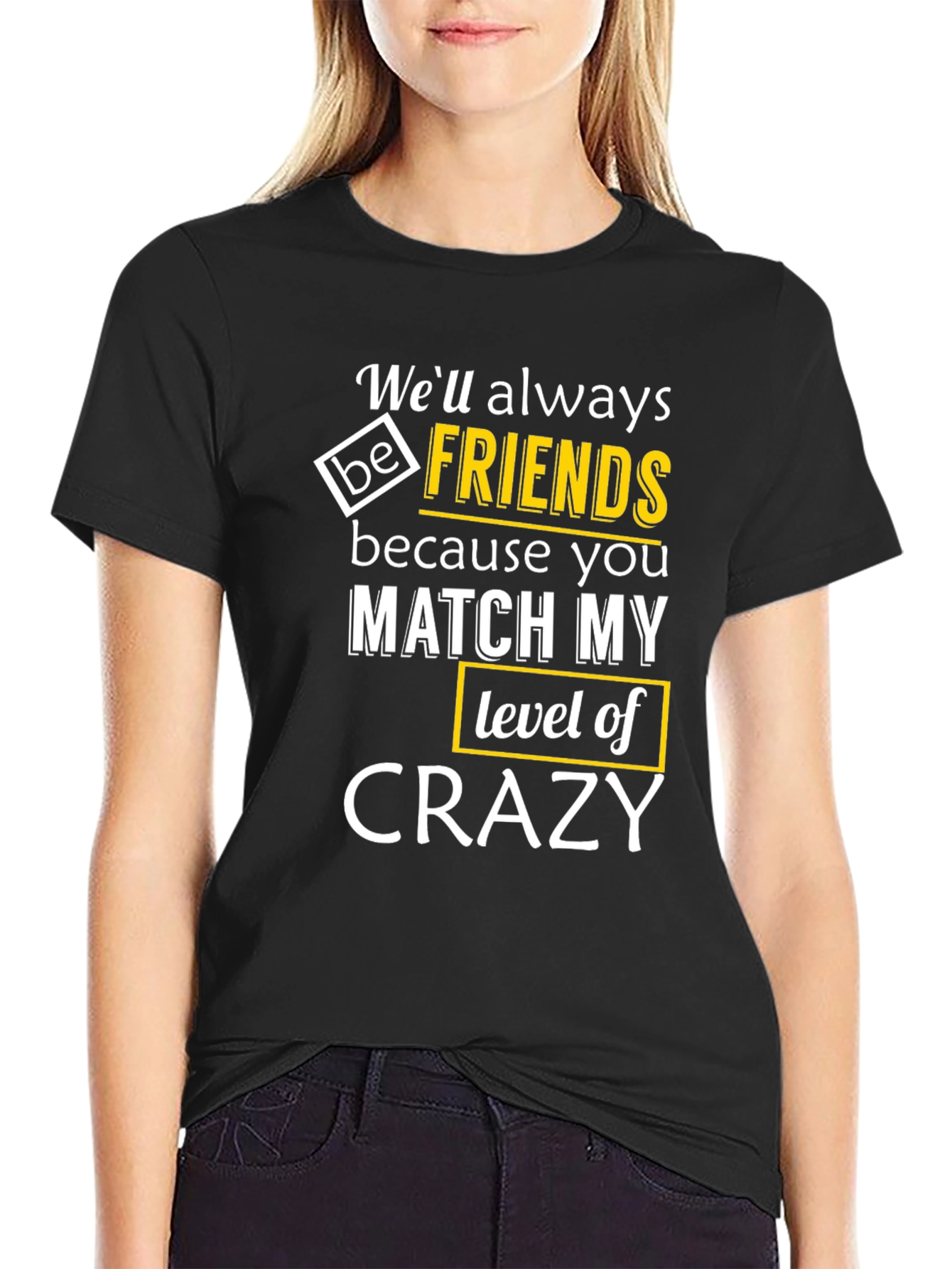 Black Funny Crazy Friends T-Shirt view 2