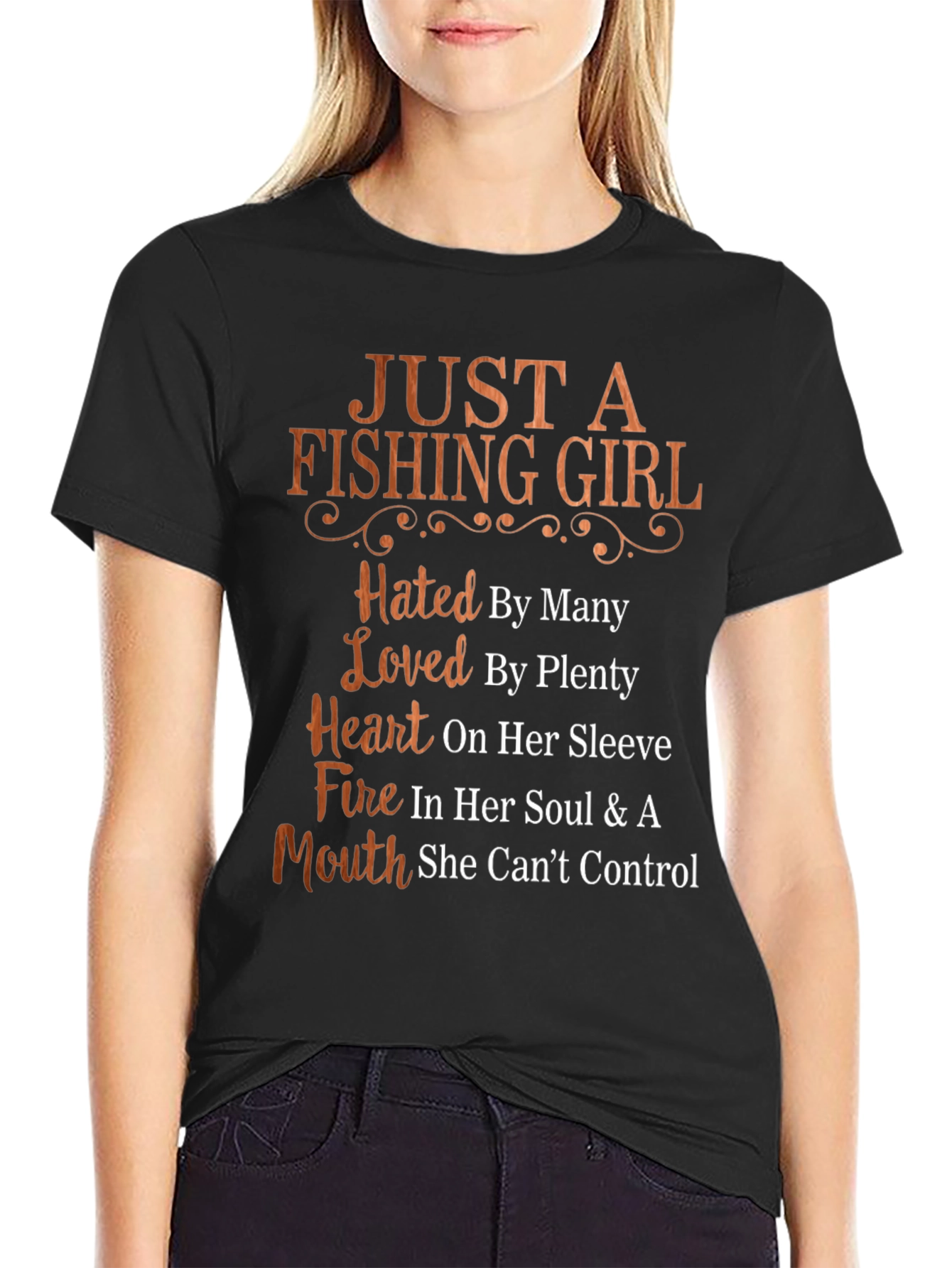 Black Fishing Girl T-Shirt - Hated by Many, Loved by Plenty view 2
