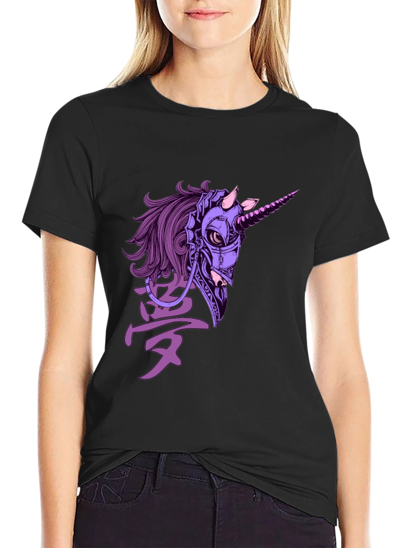 Black Cyberpunk Unicorn Graphic T-Shirt - Black view 2