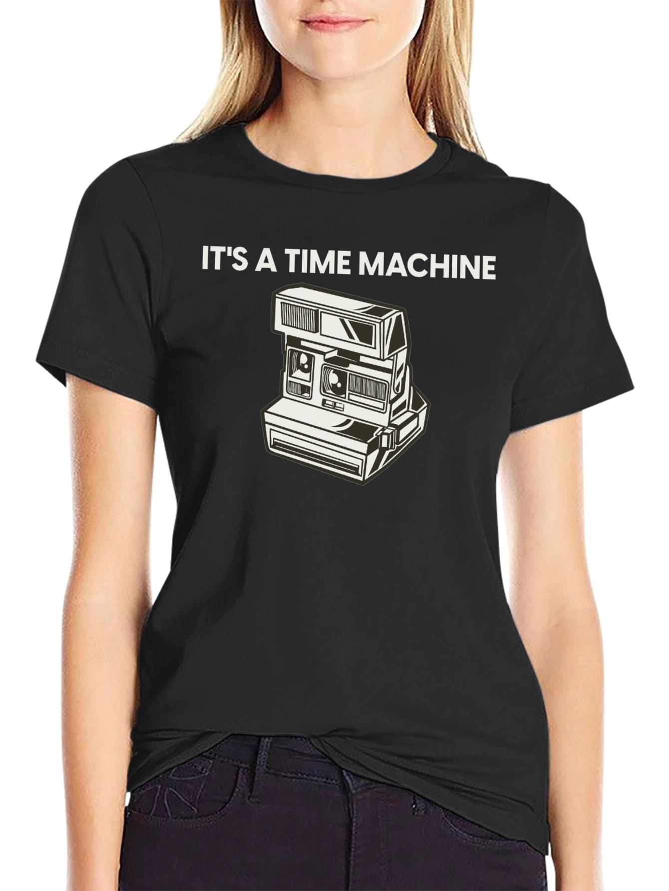 Black Retro Camera Time Machine Graphic Tee - Black view 2