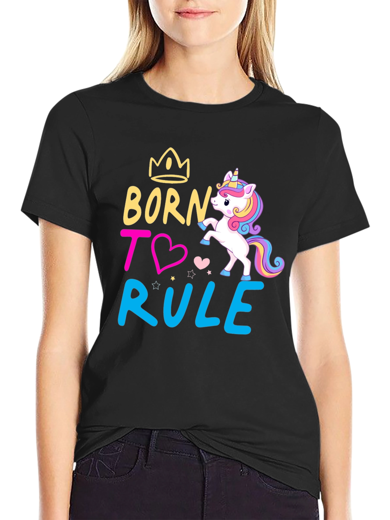 Black Born to Rule Unicorn Graphic T-Shirt view 2