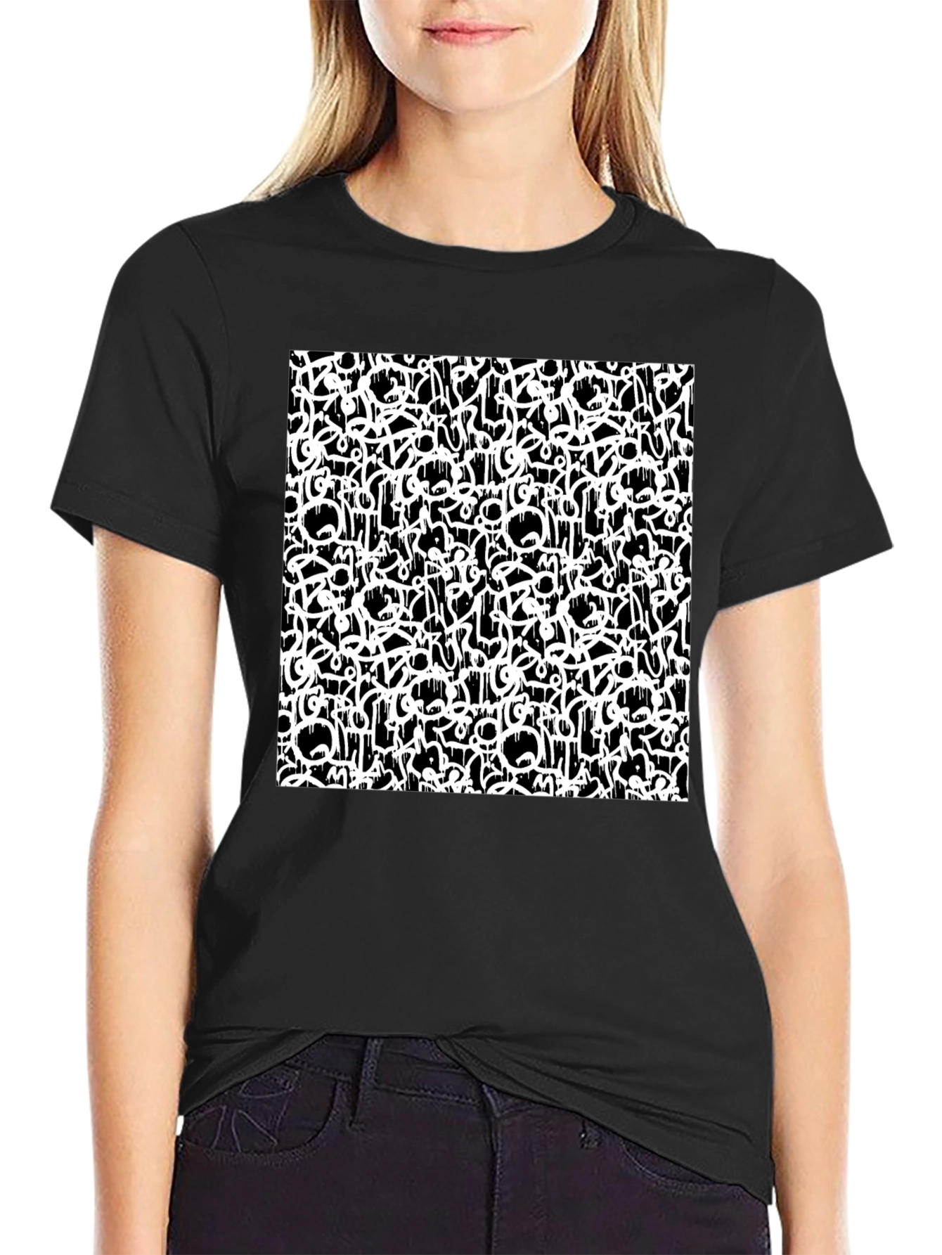 Black Graffiti Art Black T-Shirt - Street Style Cool view 2