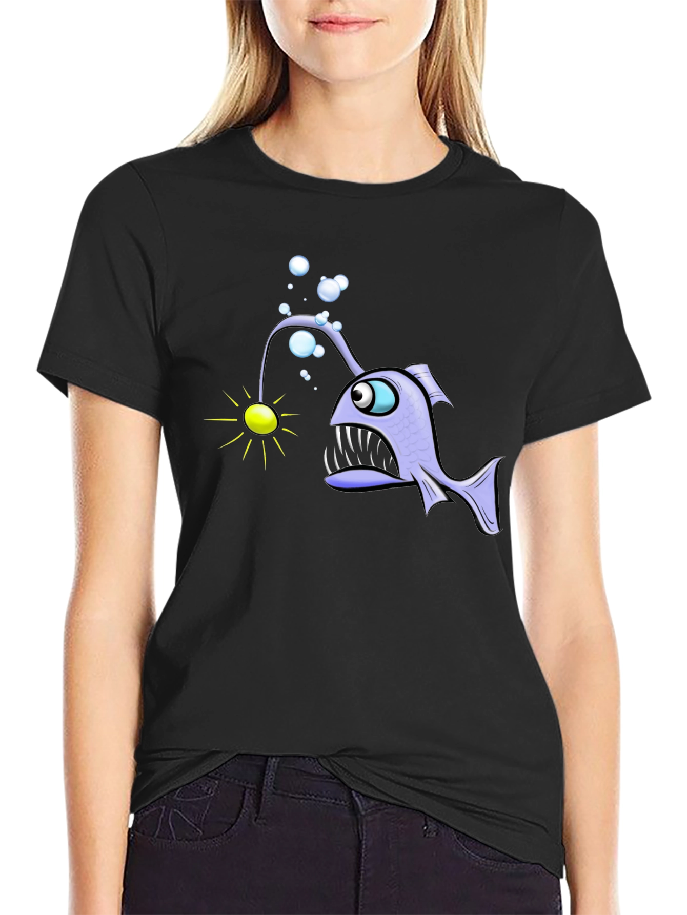Black Angler Fish Graphic T-Shirt - Unique Design view 2