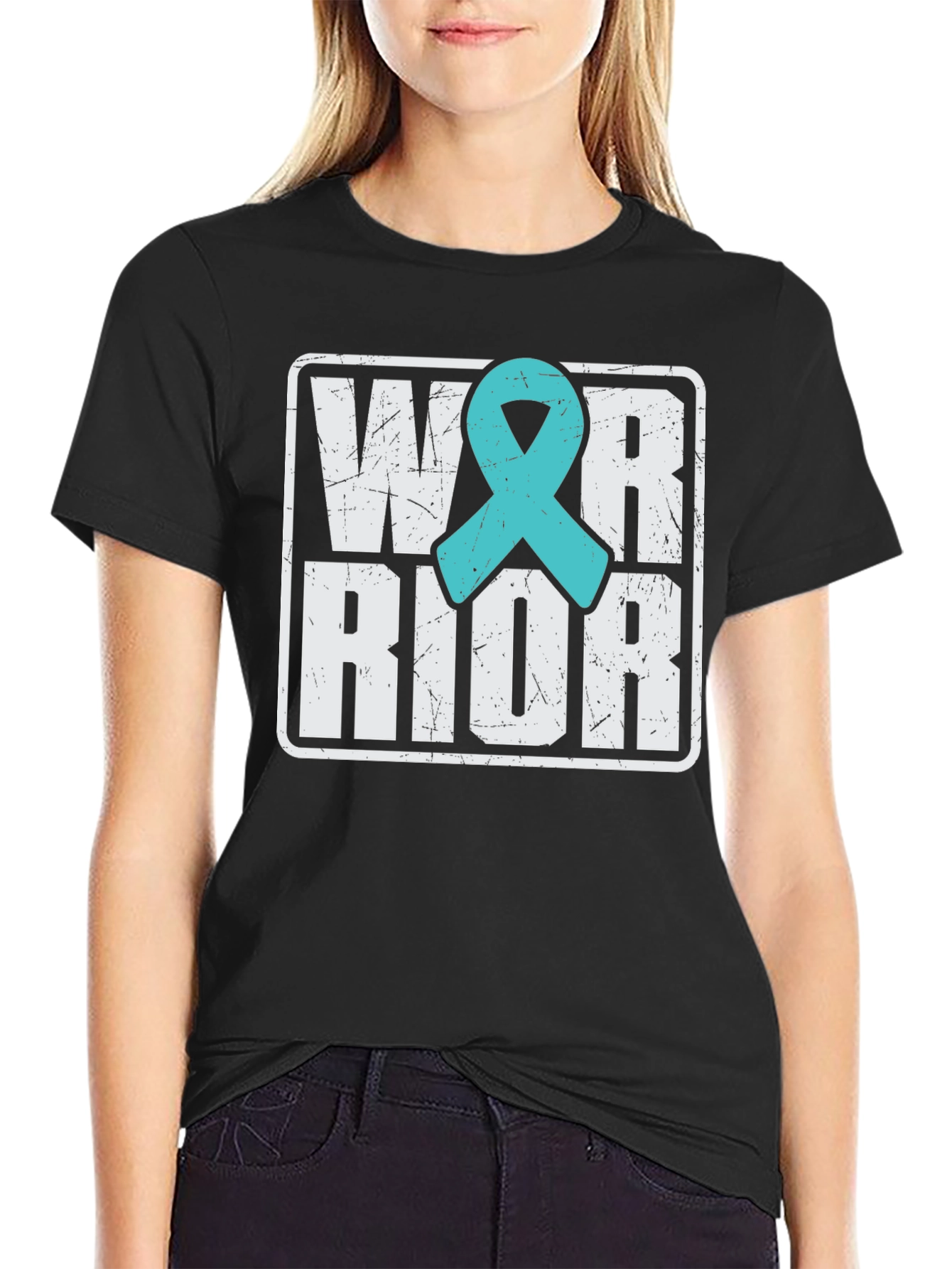 Black Warrior Teal Ribbon T-Shirt view 2