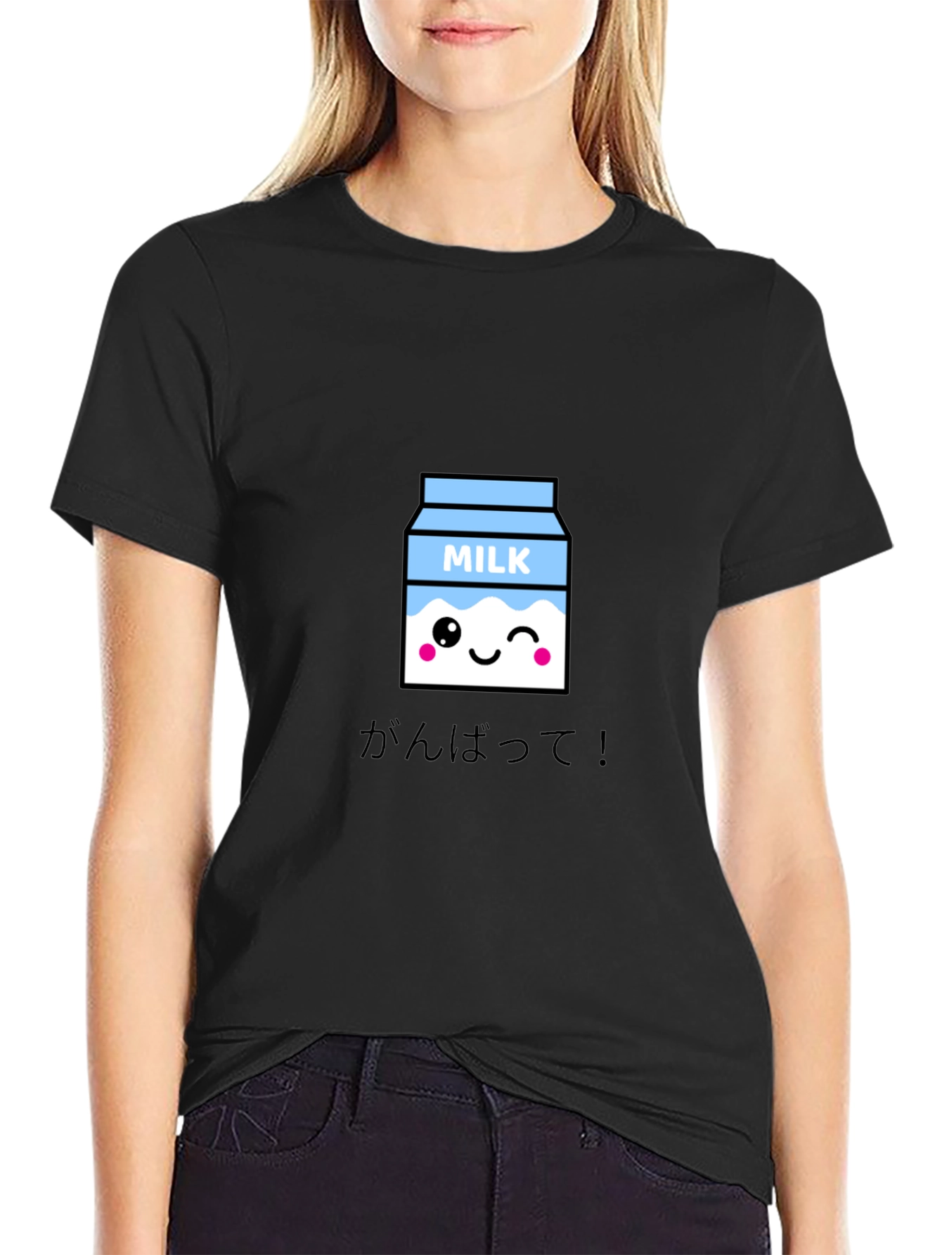 Black Kawaii Milk Carton Graphic T-Shirt view 2
