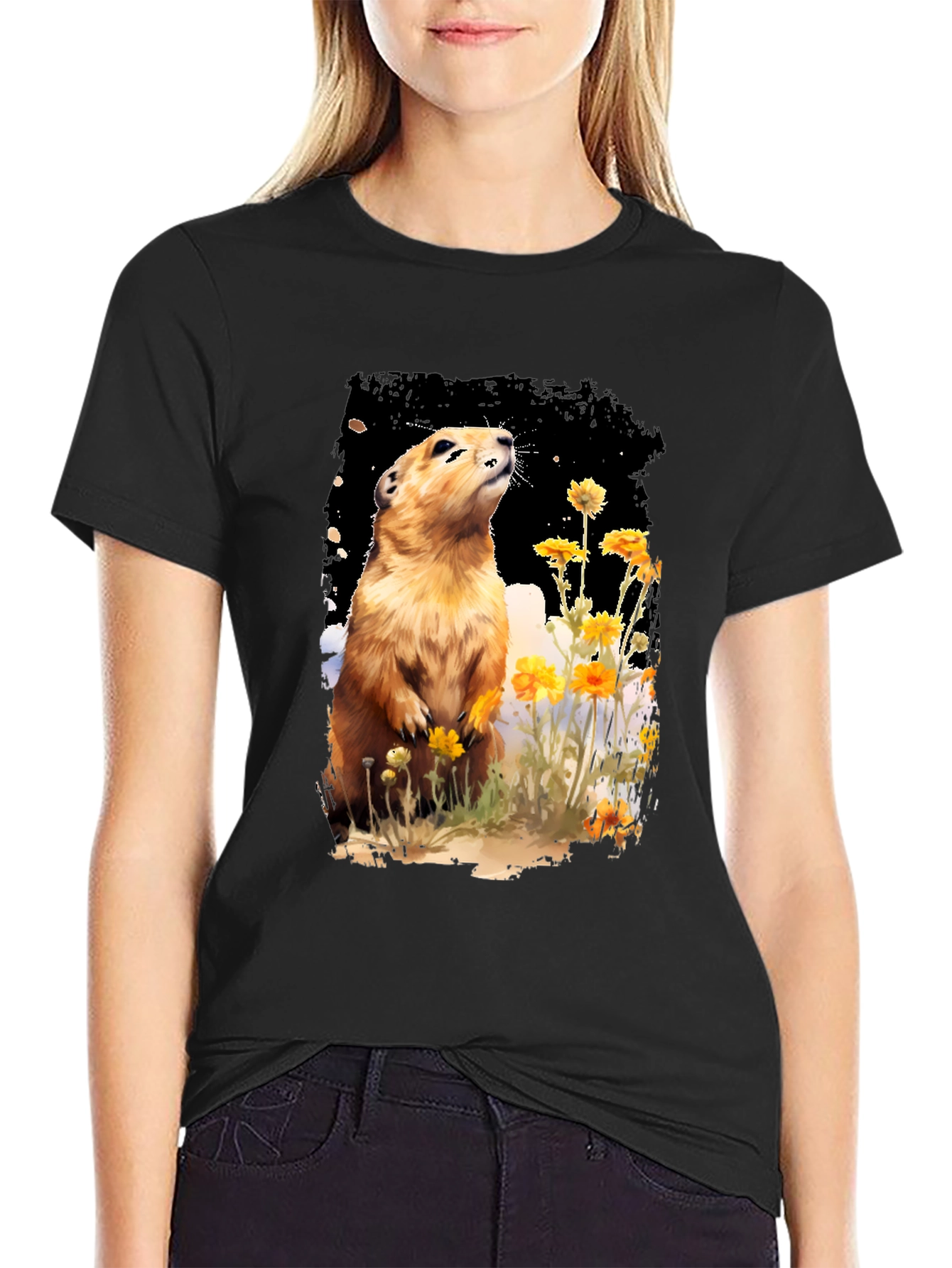 Black Prairie Dog T-Shirt - Unisex Black Tee view 2
